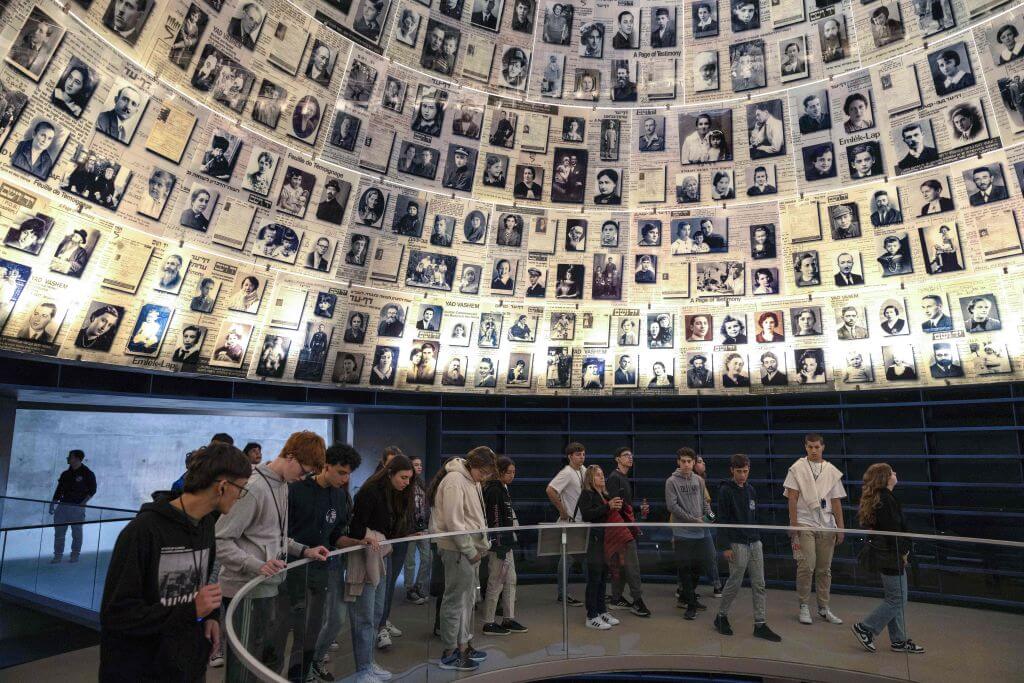 Visitors tour the Hall of Names at the Yad Vashem Holocaust Memorial museum in Jerusalem on January 26, 2023, a day ahead of the International Holocaust Remembrance Day.