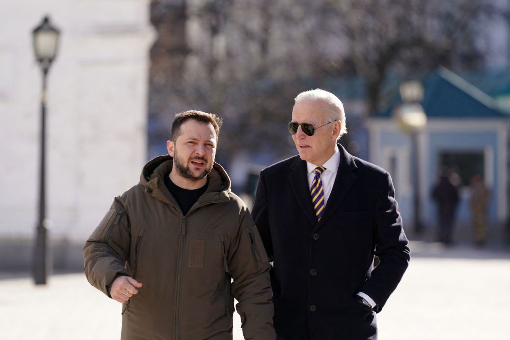 PRESIDENTS DAY: President Volodymyr Zelenskyy and President Joe Biden in Kyiv on Monday. (Getty) 