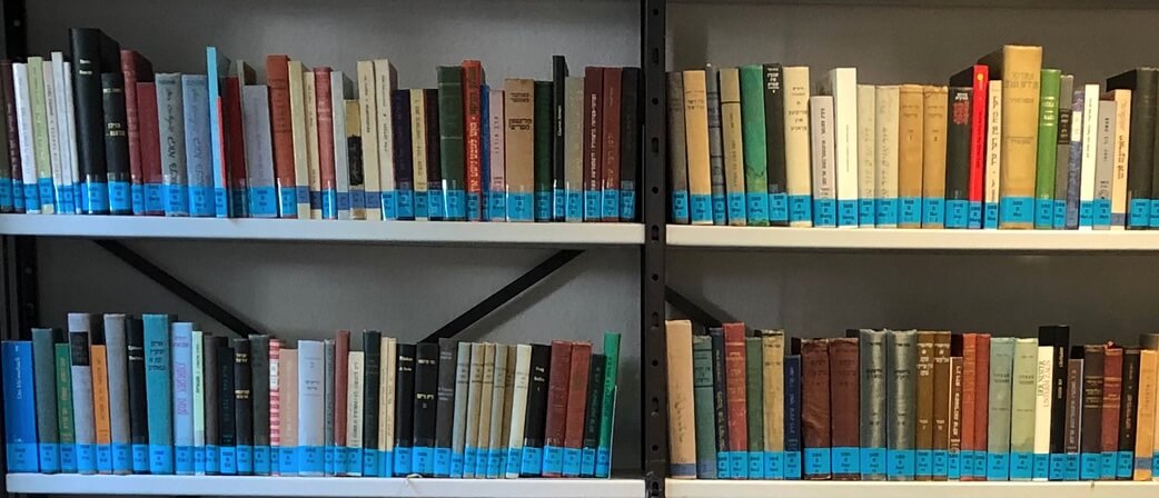 Shelves at the Yiddish library of The Salomo Birnbaum Society in Hamburg, Germany