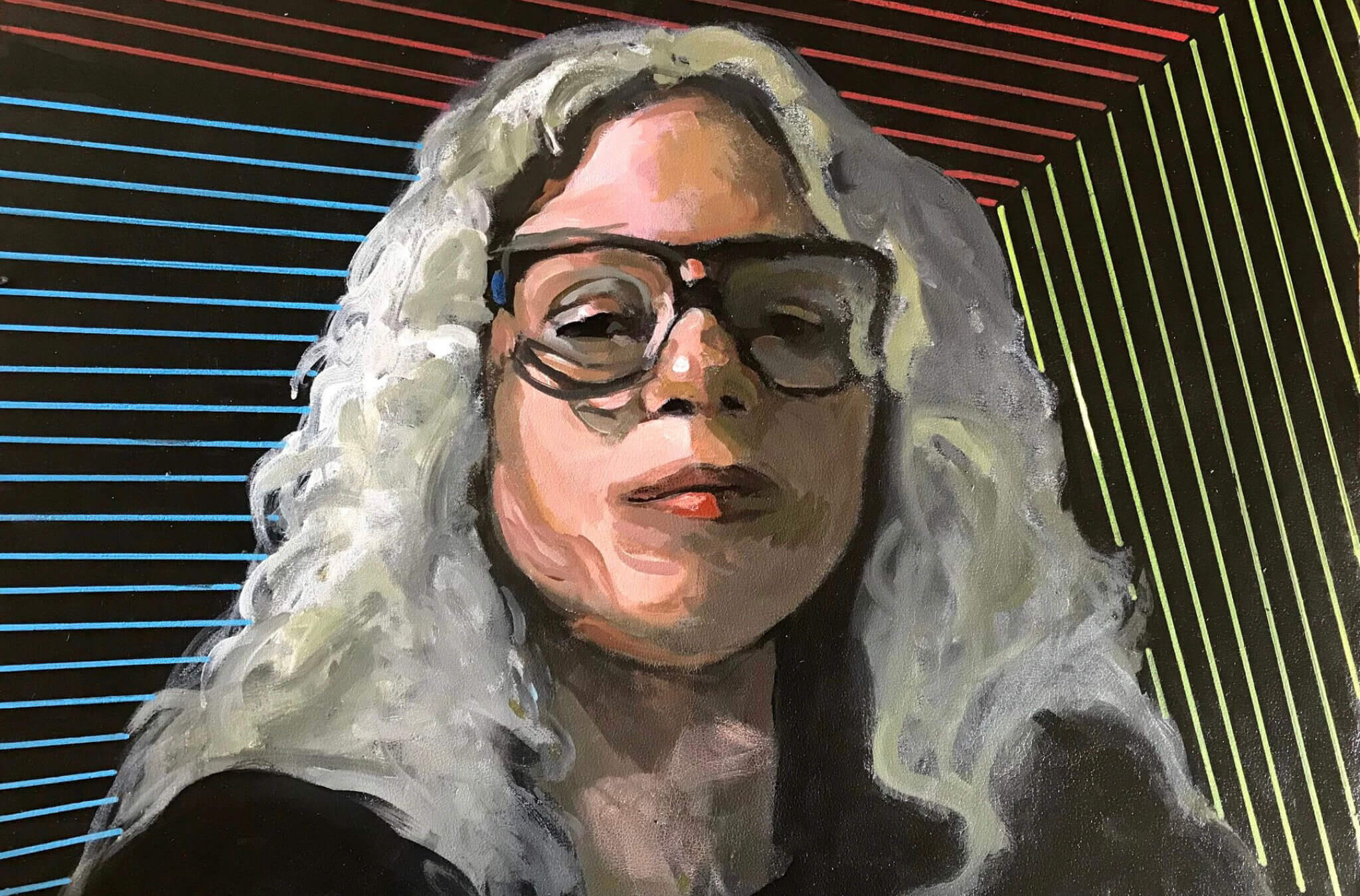 "Pearl," a 2021 painting of Yiddishist filmmaker and professor Pearl Gluck by Silvia Wagensberg, now on display at UCLA Hillel.