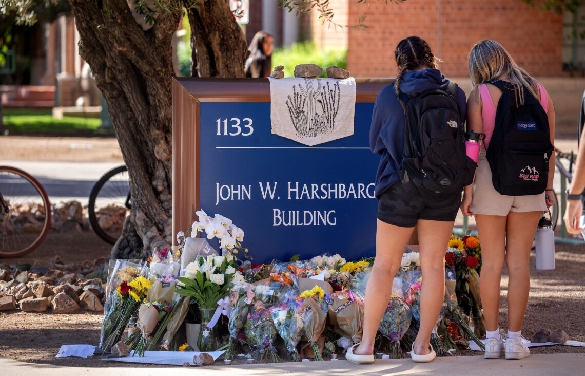 A memorial for University of Arizona professor Thomas Meixner on Oct. 14, 2022. Murad Dervish, a former graduate student who believed Meixner was leading a Jewish conspiracy against him, has been charged with killing the professor. But a variety of factors have made members of the local Jewish community reluctant to view antisemitism as the primary motive.