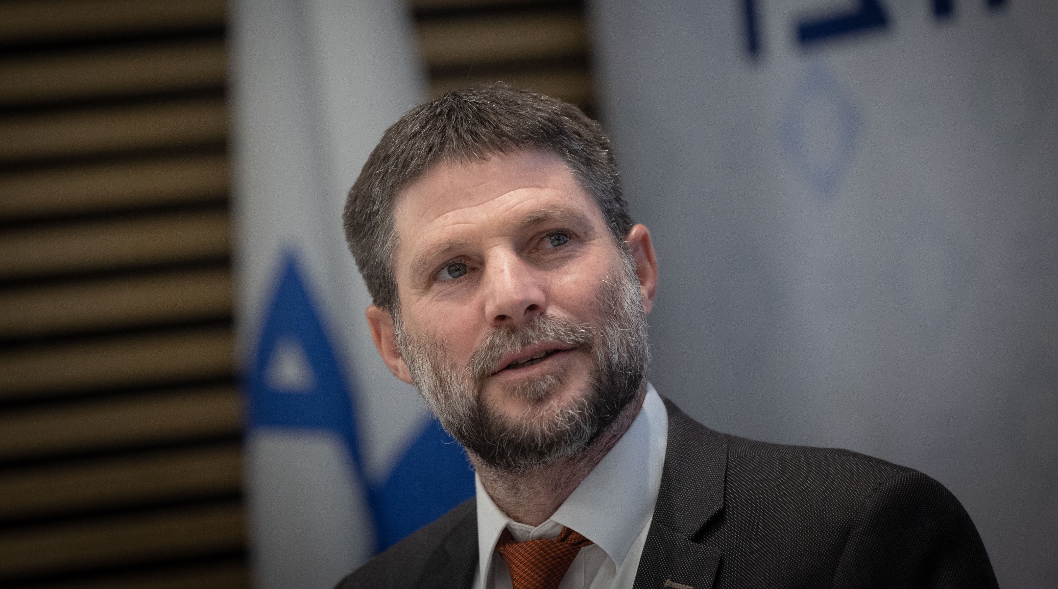 Israeli Finance Minister Bezalel Smotrich holds a press conference about the state budget in Jerusalem, Feb. 28, 2023. (Yonatan Sindel/Flash90)