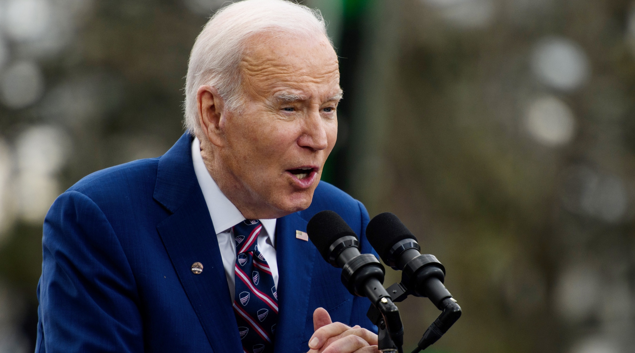 President Joe Biden speaks during a visit to Wolfspeed, a semiconductor manufacturer as he kicks off his Investing in America Tour in Durham, North Carolina, March 28, 2023. (Melissa Sue Gerrits/Getty Images)