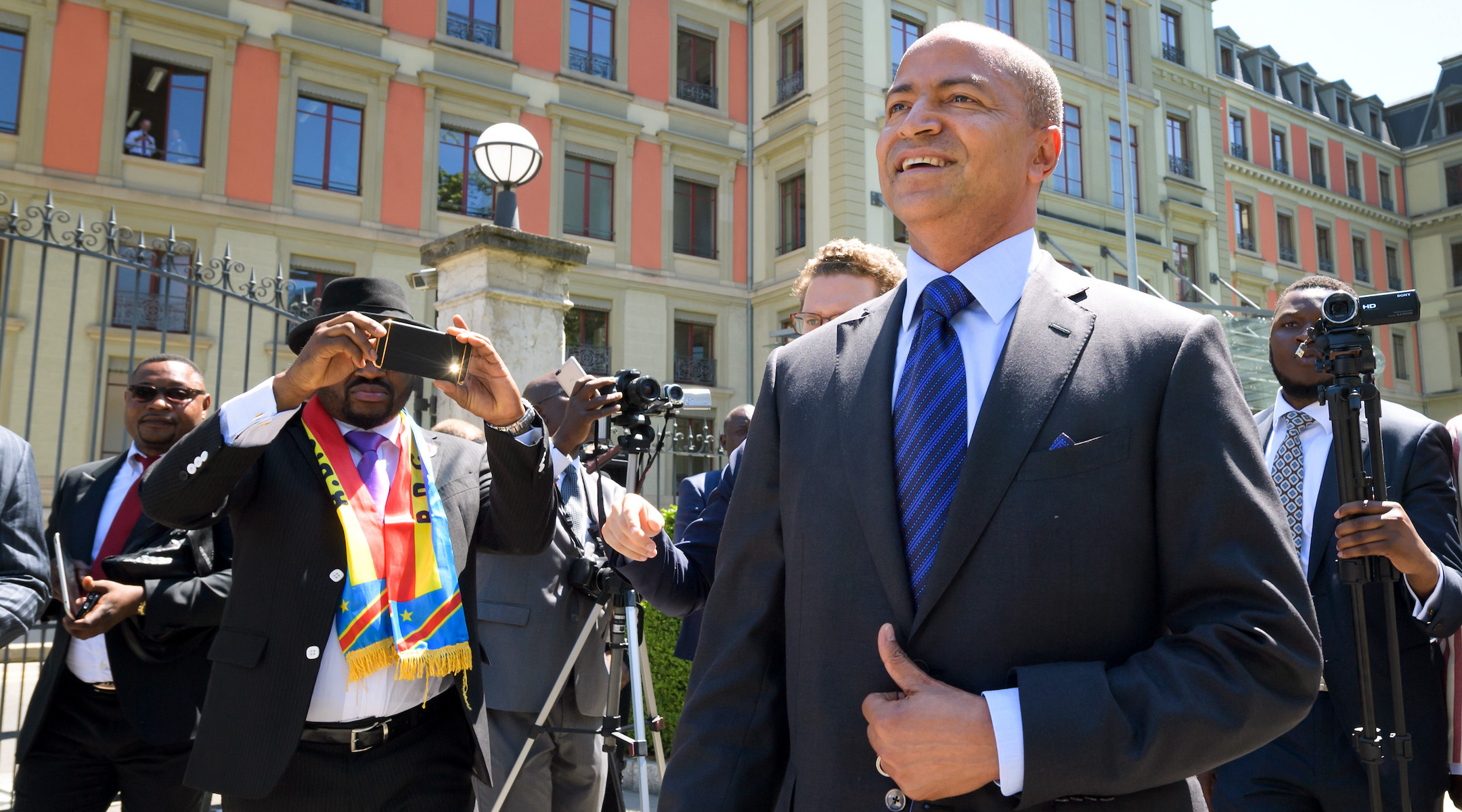 Moise Katumbi leaves the Palais Wilson in Geneva, Switzerland, June 2, 2017. (Fabrice Coffrini/AFP via Getty Images)