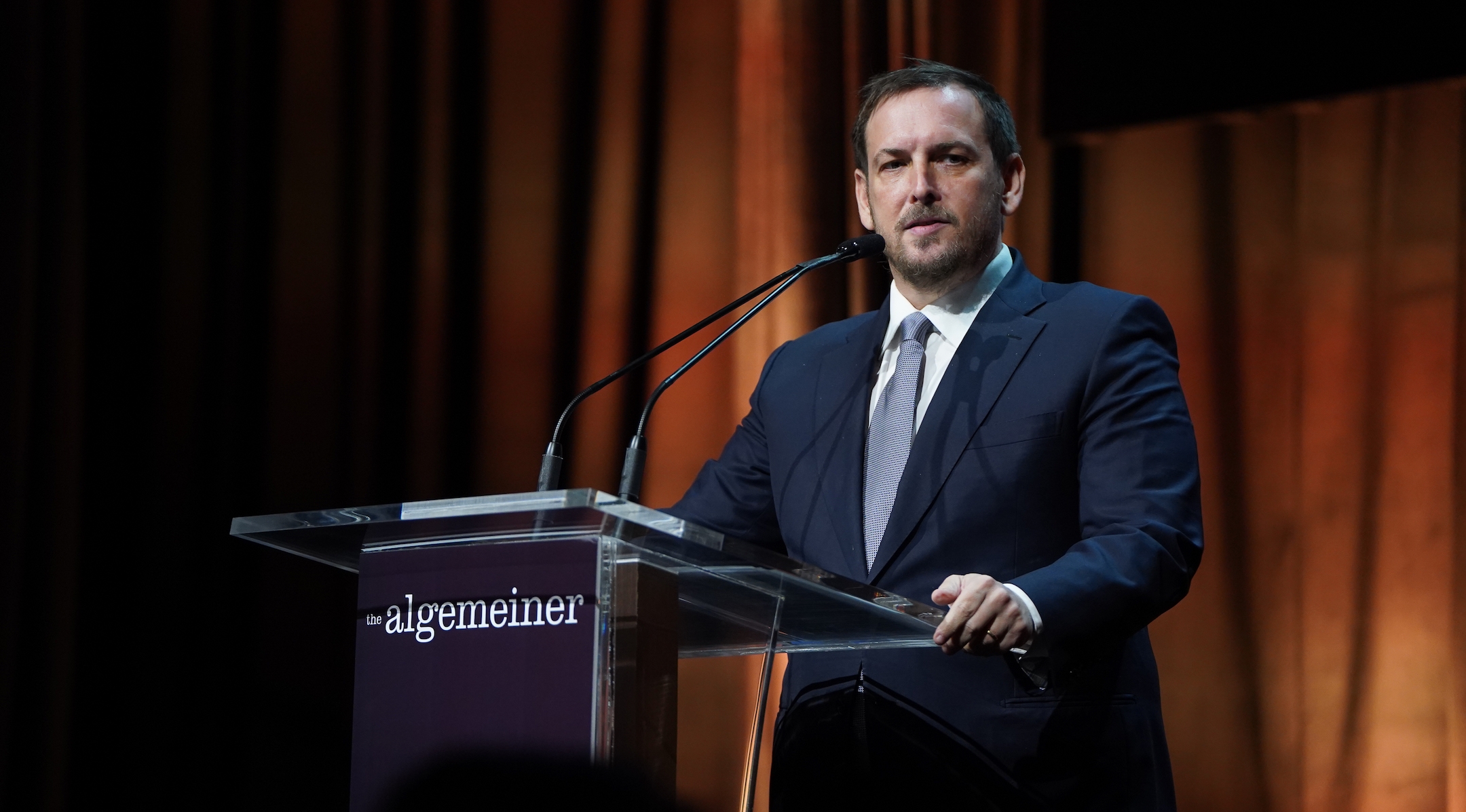 Asaf Zamir speaks at a gala hosted by the Algemeiner newspaper in New York City on November 29, 2022. (Jared Siskin/Patrick McMullan via Getty Images)