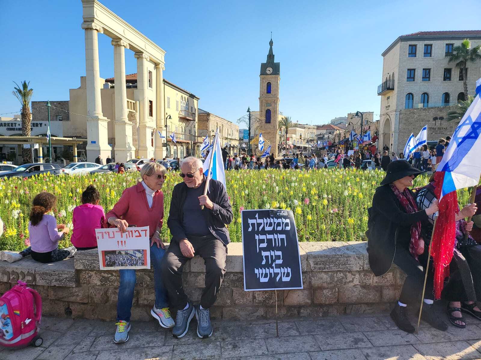 Tel Aviv protesters were jubilant on Monday, as signs grew that the Netanyahu government would suspend a signature judicial reform in response to widespread dissent. (Deborah Danan)