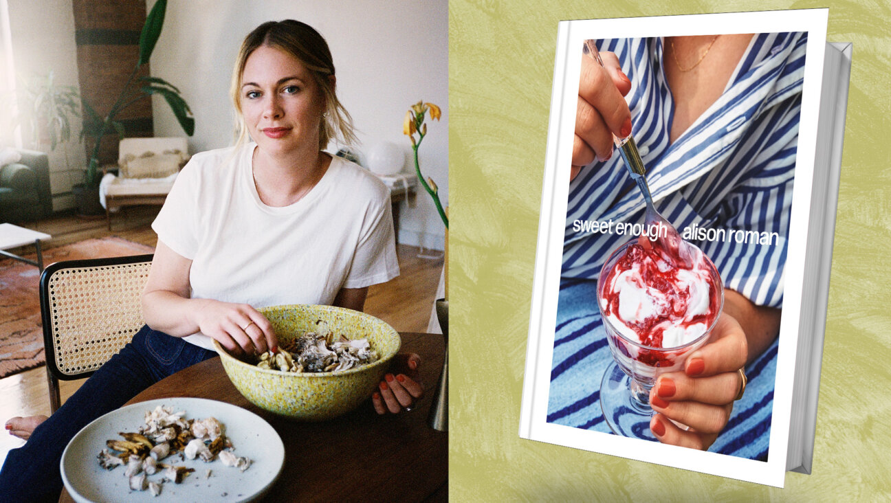 Food writer Alison Roman, who describes herself as “half-Jewish,” and her new cookbook, “Sweet Enough.” (Chris Bernabeo/Clarkson Potter)