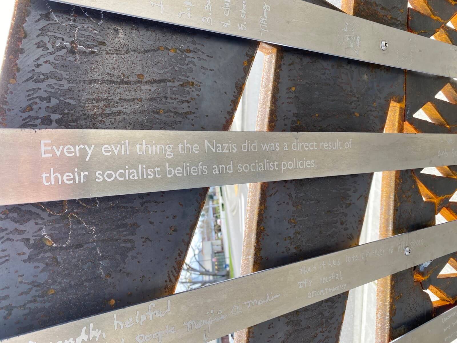 A message blaming socialism for Nazi atrocities is being removed from a piece of public art in Lakewood, Washington. 