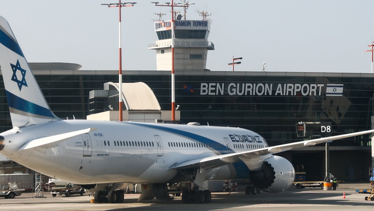 El Al Airlines plane is seen at the Ben Gurion International Airport in Tel Aviv on December 31, 2022. (Photo credit: Jakub Porzycki/Getty Images)