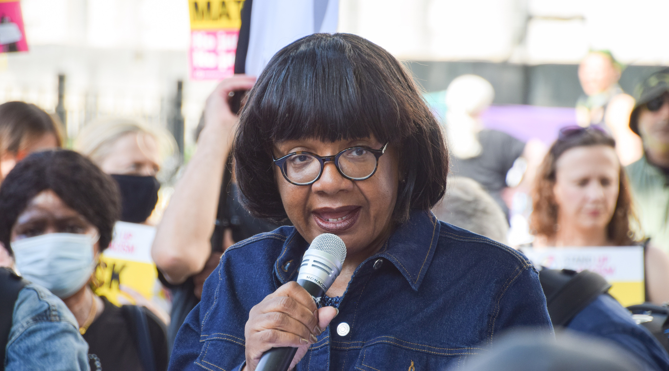 Diane Abbott speaks at an anti-racism protest in London, July 17, 2021. (Vuk Valcic/SOPA Images/LightRocket via Getty Images)