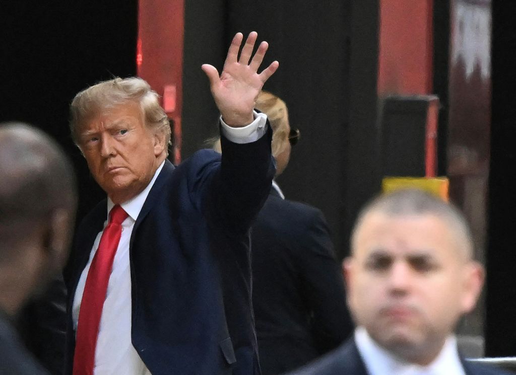 Former President Donald Trump arriving Monday evening at Trump Tower in New York. (Getty)