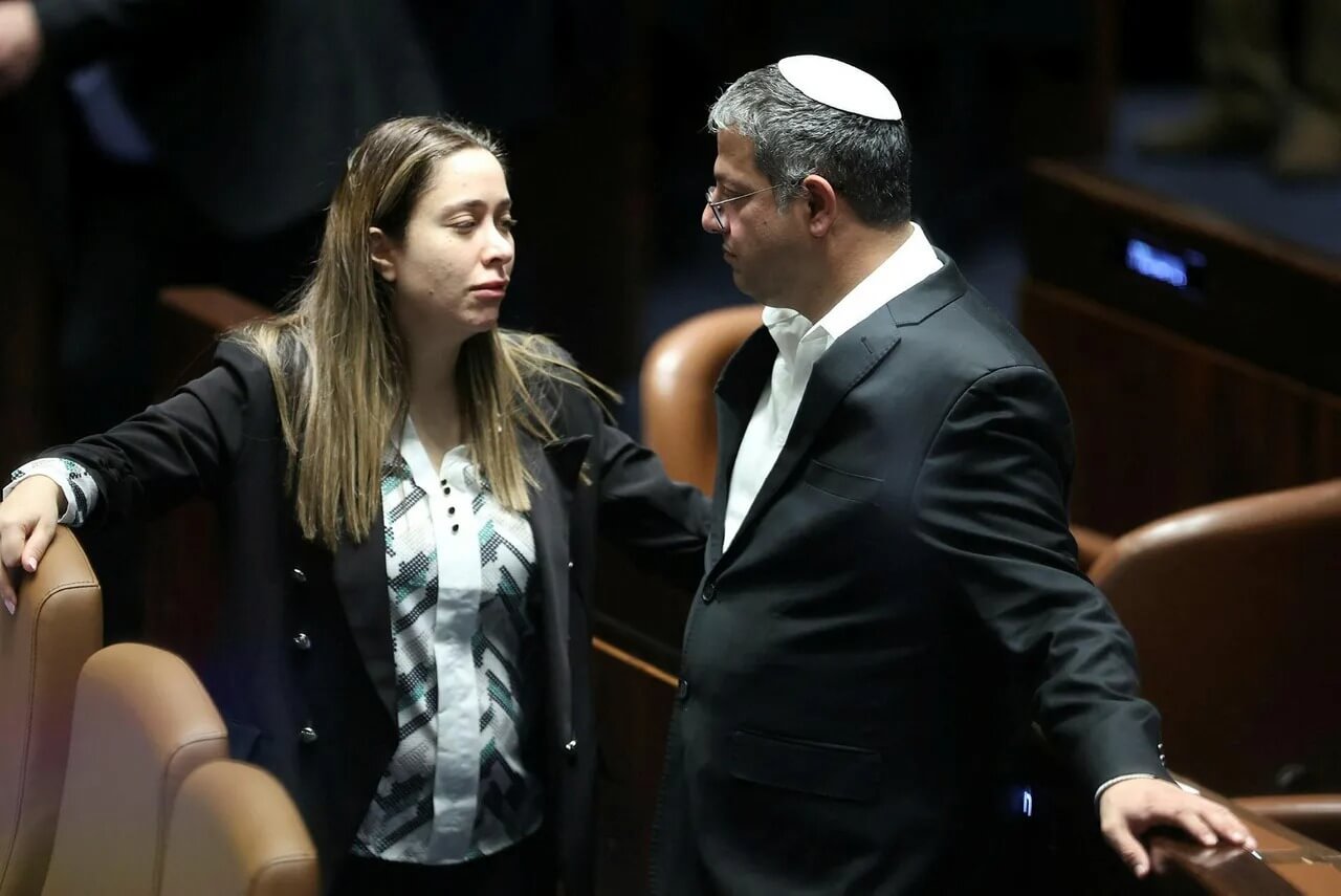 May Golan, minister in the Prime Minister's Office and National Security Minister Itamar Ben-Gvir in the Knesset, in March, 2023.