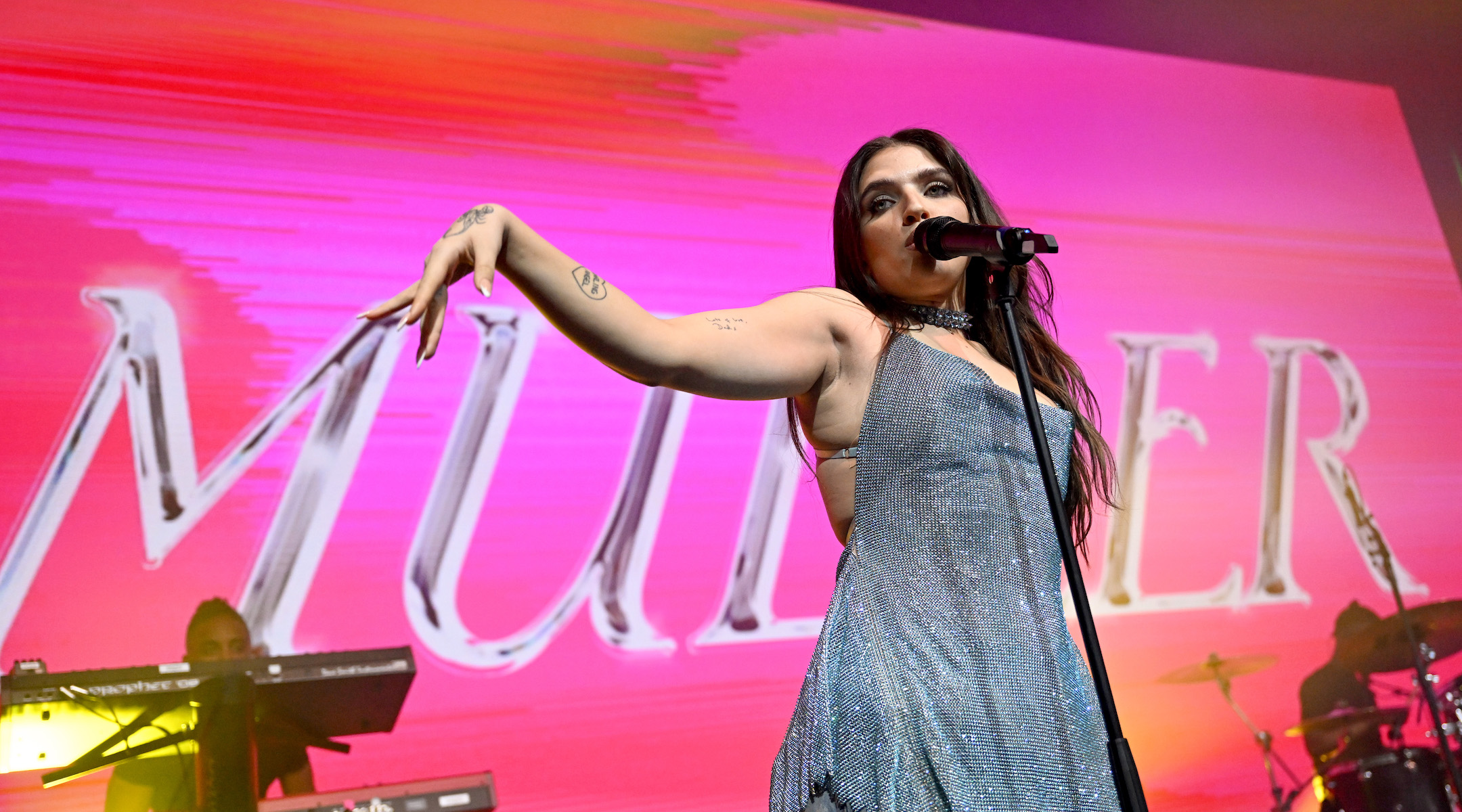 Mae Muller performs at the Outernet London in the English capital, April 16, 2023. (Jeff Spicer/Getty Images)