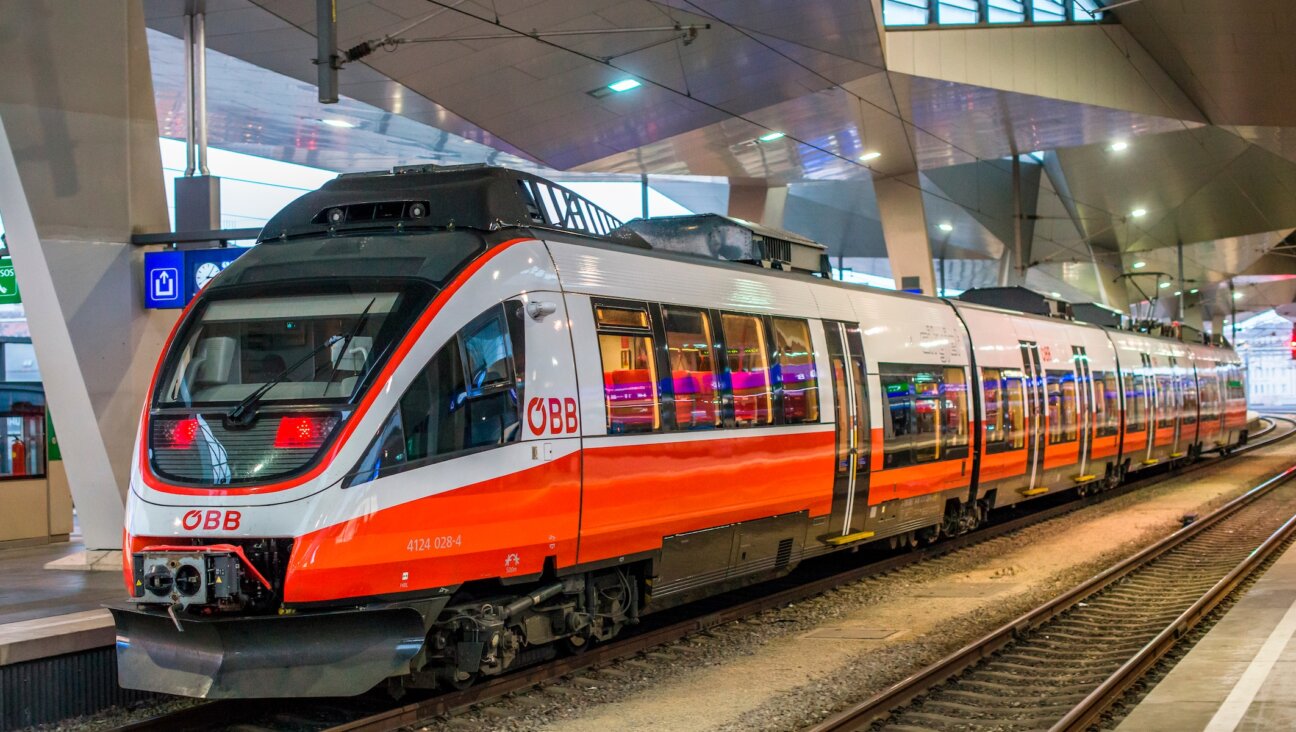 An ÖBB railcar approaches Vienna Central Station in 2018. (Andrew Michael/Education Images/Universal Images Group via Getty Images)