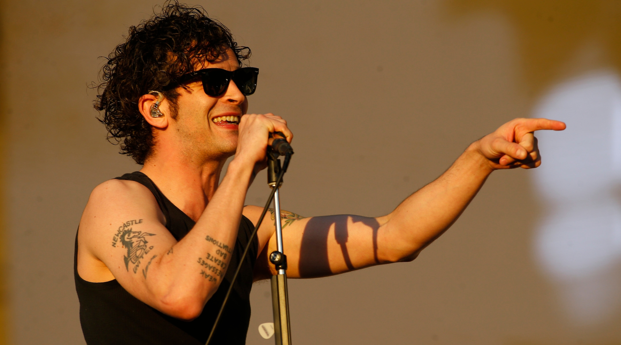 Matty Healy performs with The 1975 in Santiago, Chile, March 19, 2023. (Marcelo Hernandez/Getty Images)