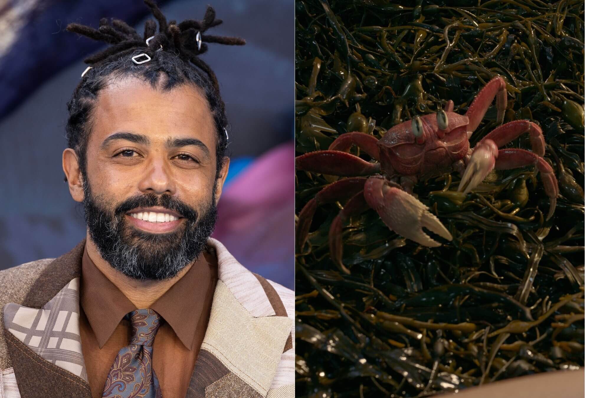 Daveed Diggs, left, and his <i>Little Mermaid</i> character, Sebastian.