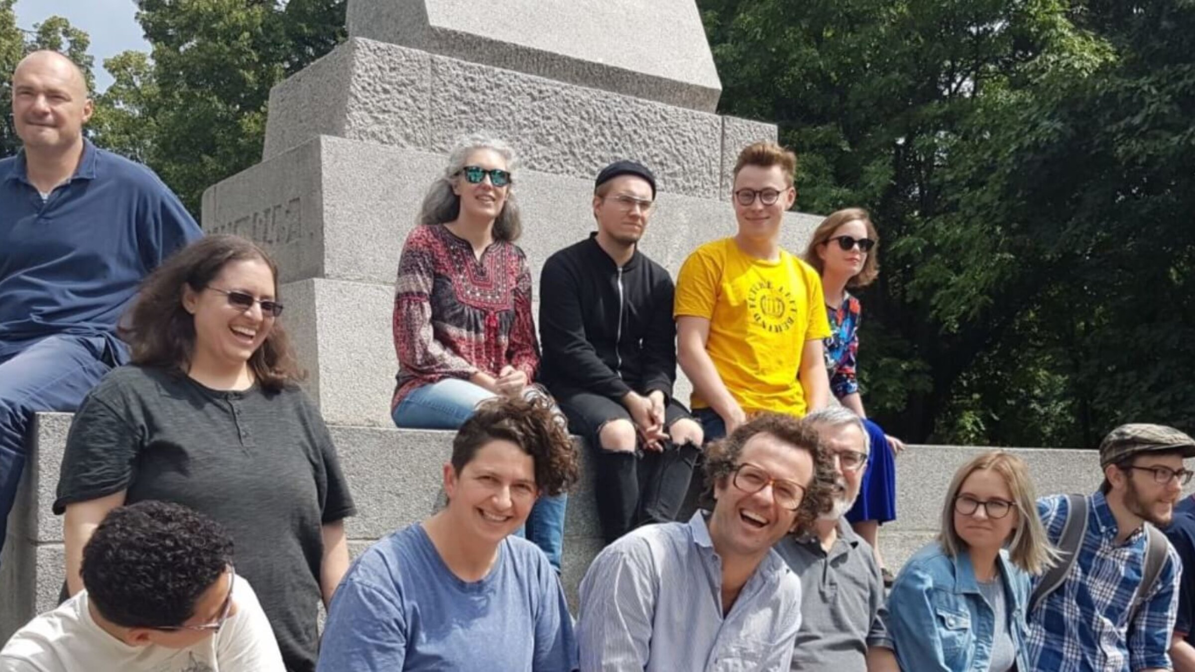 Several students and teachers of last year's Warsaw Yiddish summer program 