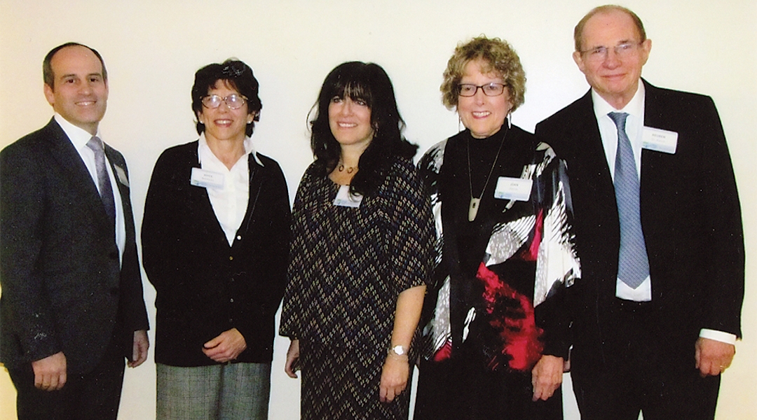 Reuben Baron, far right, and his wife Joan Boykoff Baron, second from right, were among the honorees at a Jewish National Fund dinner in Teaneck, New Jersey, Dec. 15, 2015. (Gerald Bernstein, via The Jewish Standard)