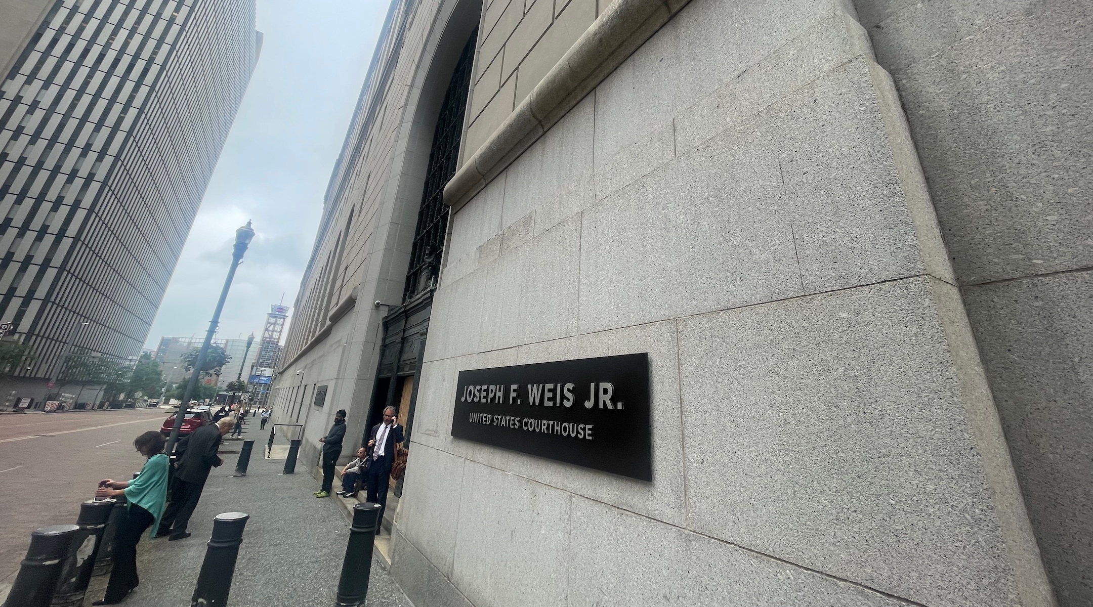 A view of the Joseph F. Weis, Jr. U.S. Courthouse in Pittsburgh as the jury heard arguments in the death penalty phase in the trial of the gunman in the 2018 Pittsburgh synagogue shooting, June 27, 2023. (Ron Kampeas)