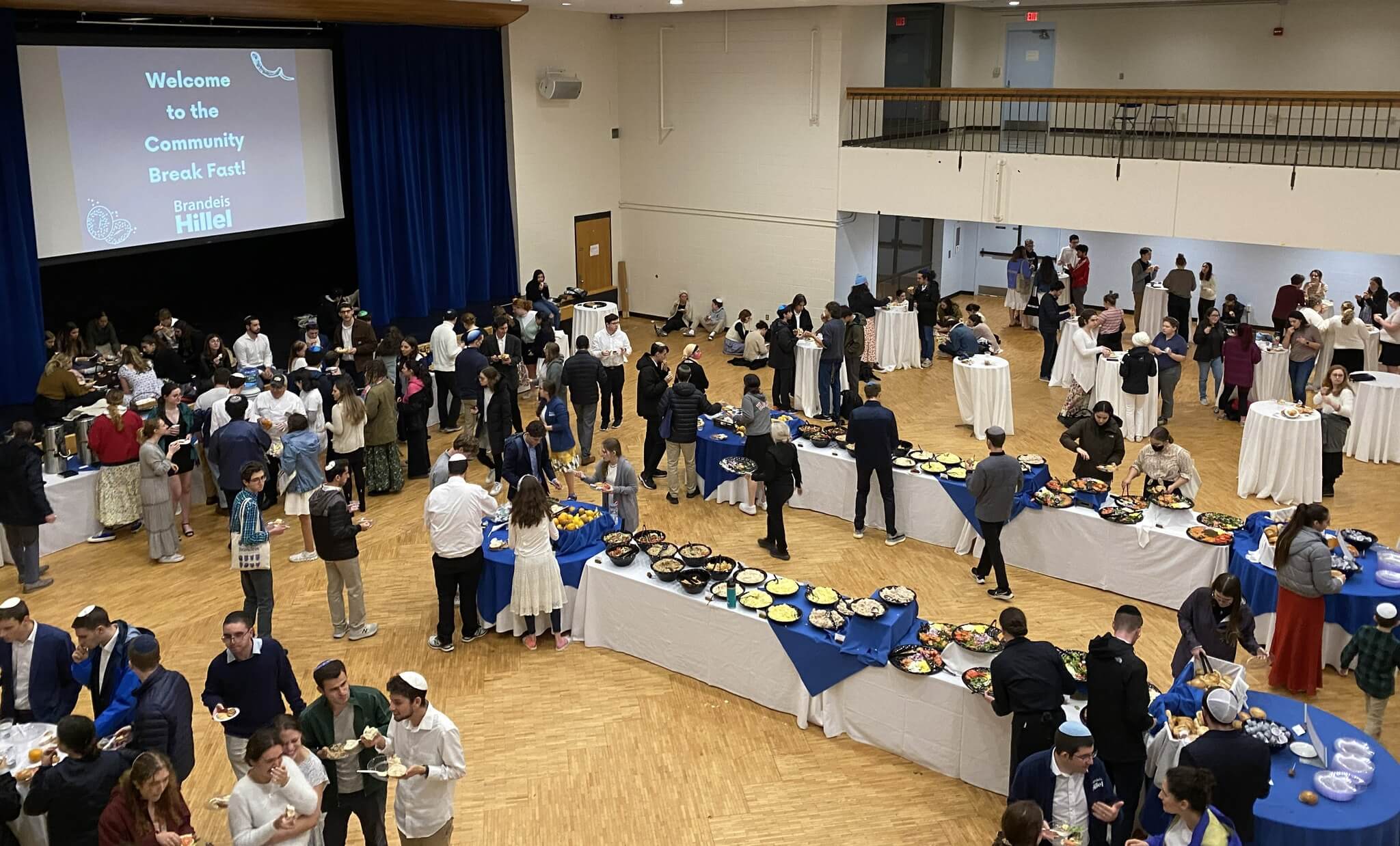 Students gather for a Yom Kippur "break fast" hosted by Hillel at Brandeis University.