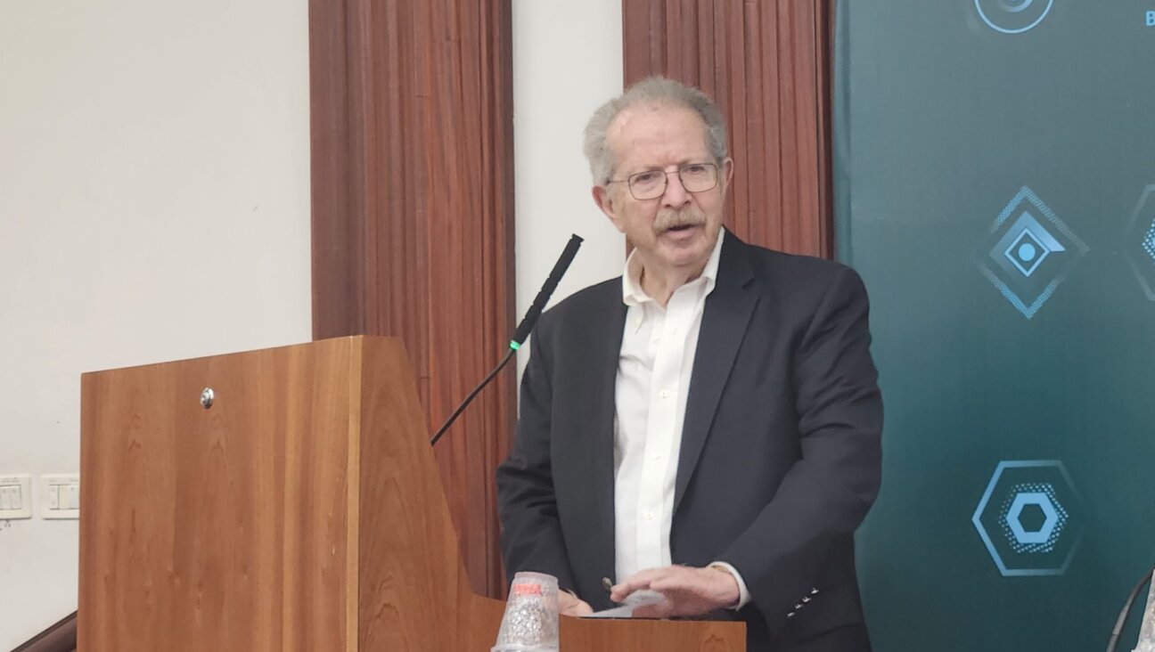 Historian and attorney Menachem Rosensaft speaks at a conference on Bulgaria and the Holocaust, May 23, 2023. (Travis Wade)