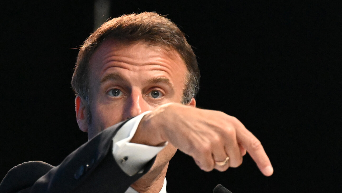 Emmanuel Macron delivers a speech at the Globsec regional security forum in Bratislava, Slovakia, on May 31, 2023. 