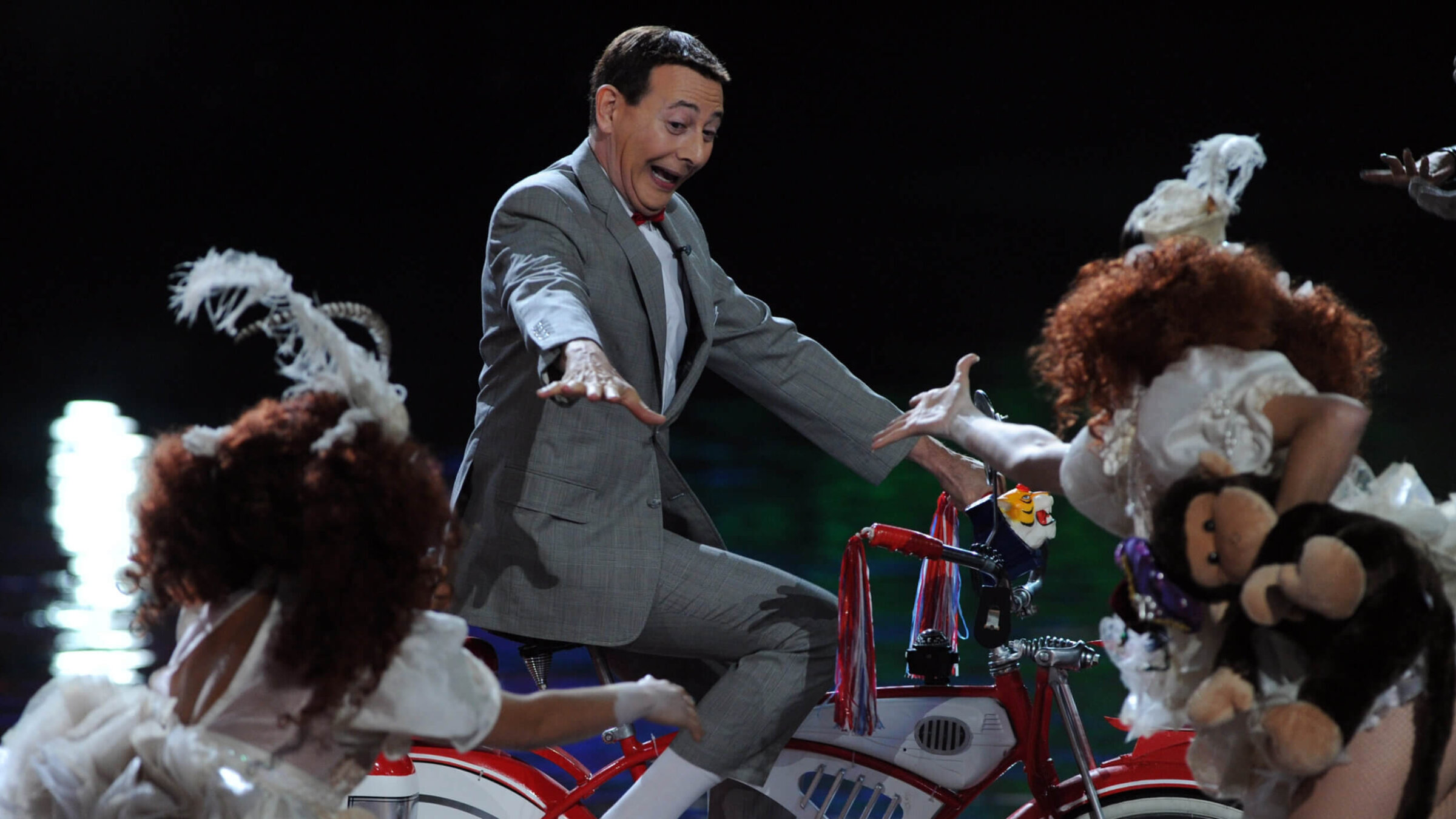 Paul Reubens onstage as Pee-wee Herman, accepting a Spike TV award.