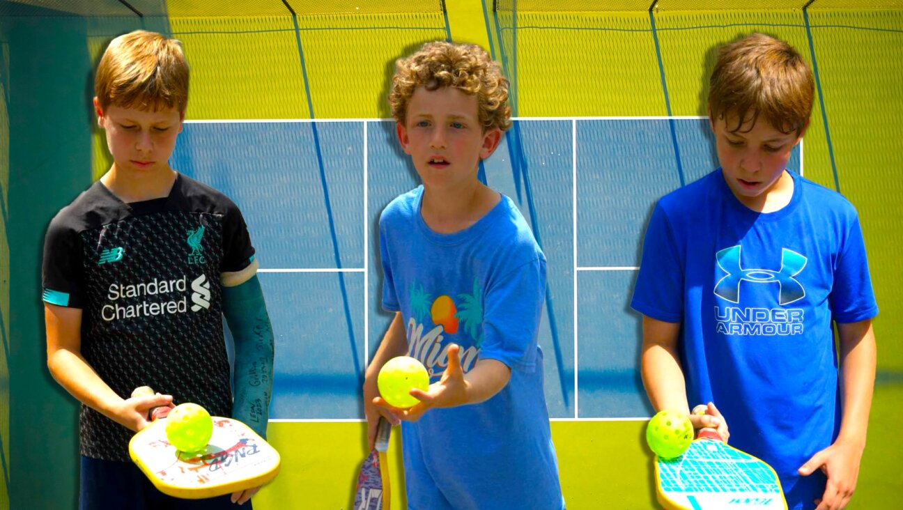 Pickleball has exploded in popularity at Jewish summer camps. (Courtesy of Camp Avoda; design by Mollie Suss)