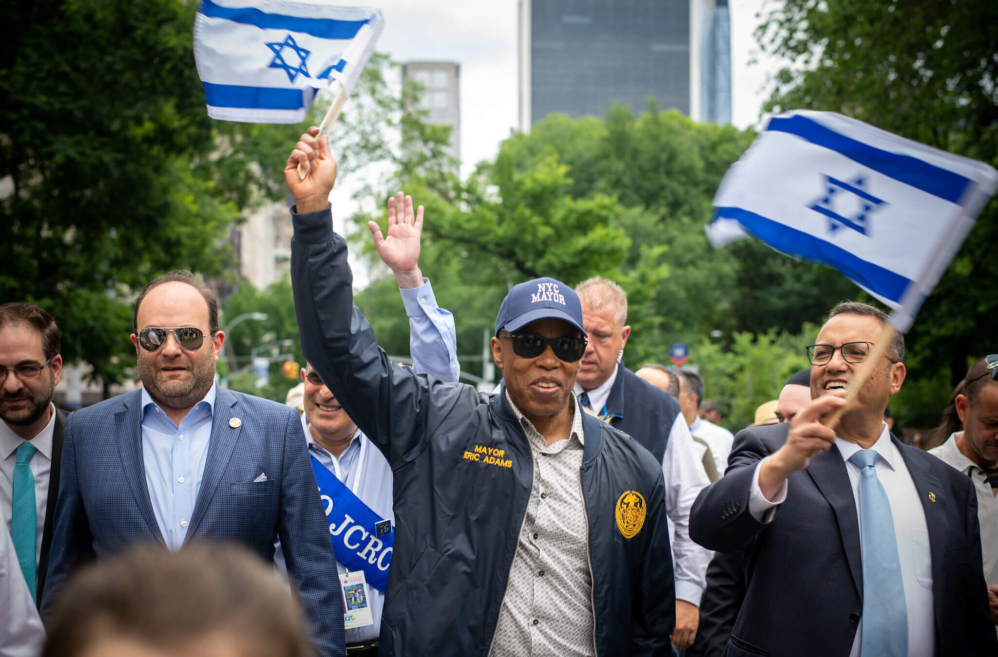 New York City Mayor Eric Adams marches in the Celebrate Israel parade on June 4, 2023. Adams will travel to Tel Aviv next week as protests against the judicial overhaul embroil the country.