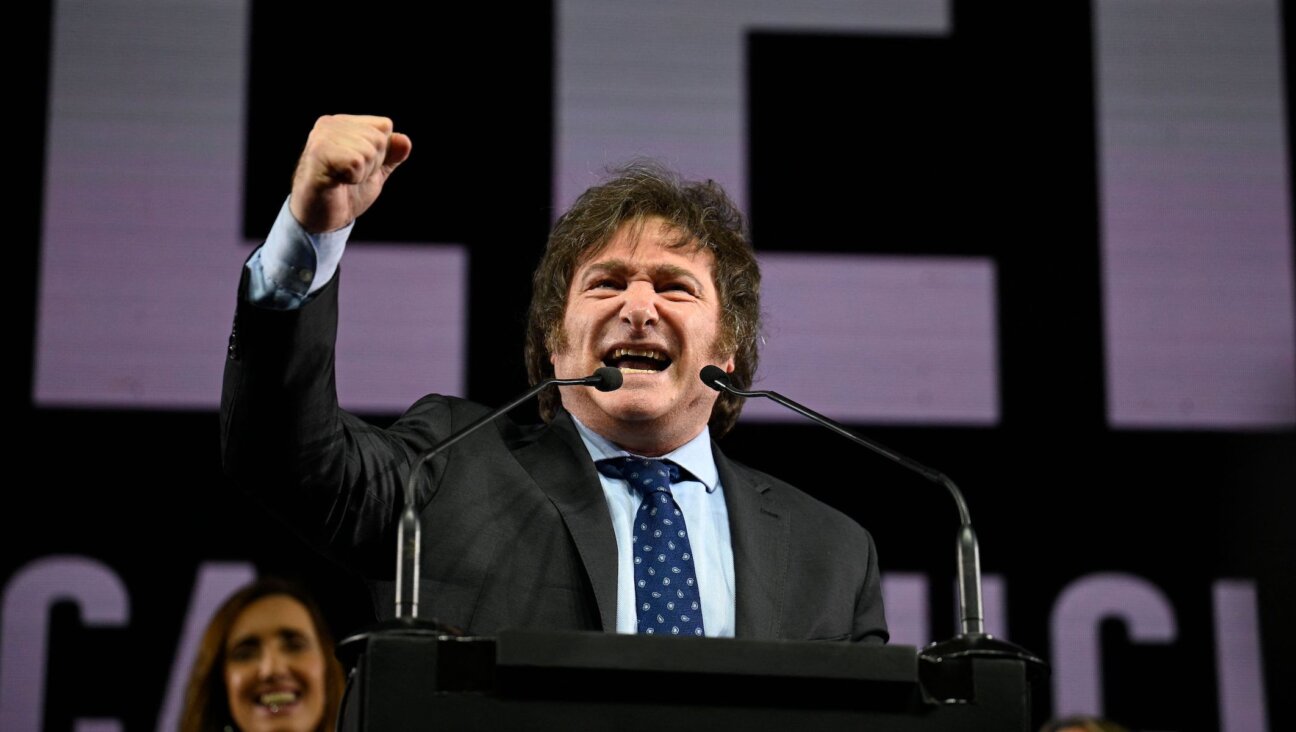 Javier Milei delivers a speech at a campaign event in Buenos Aires, Aug. 7, 2023. (Luis Robayo/AFP via Getty Images)