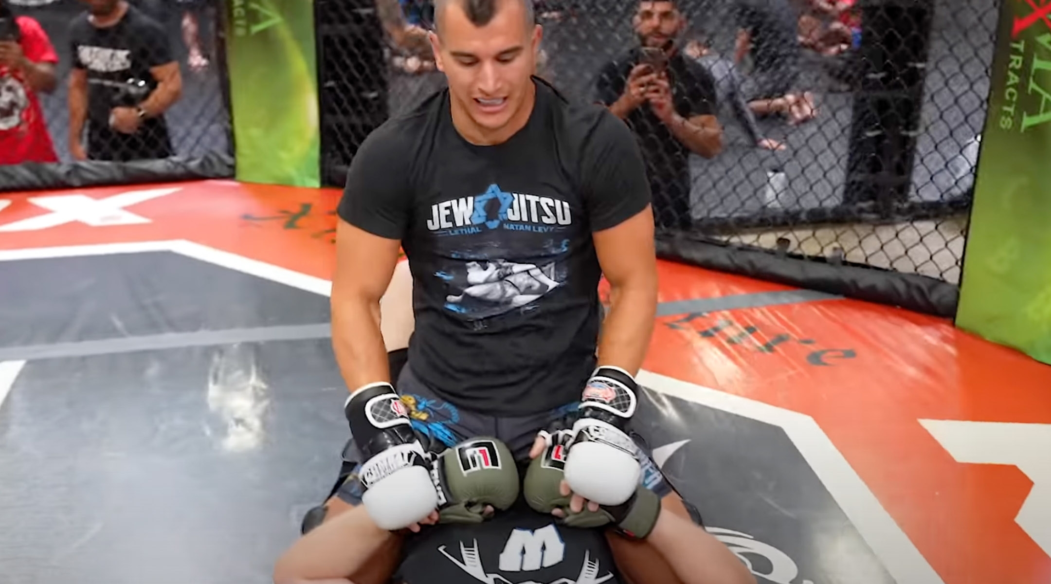 Israeli UFC fighter Natan Levy during his fight with an online troll in Las Vegas. (Screenshot from YouTube)