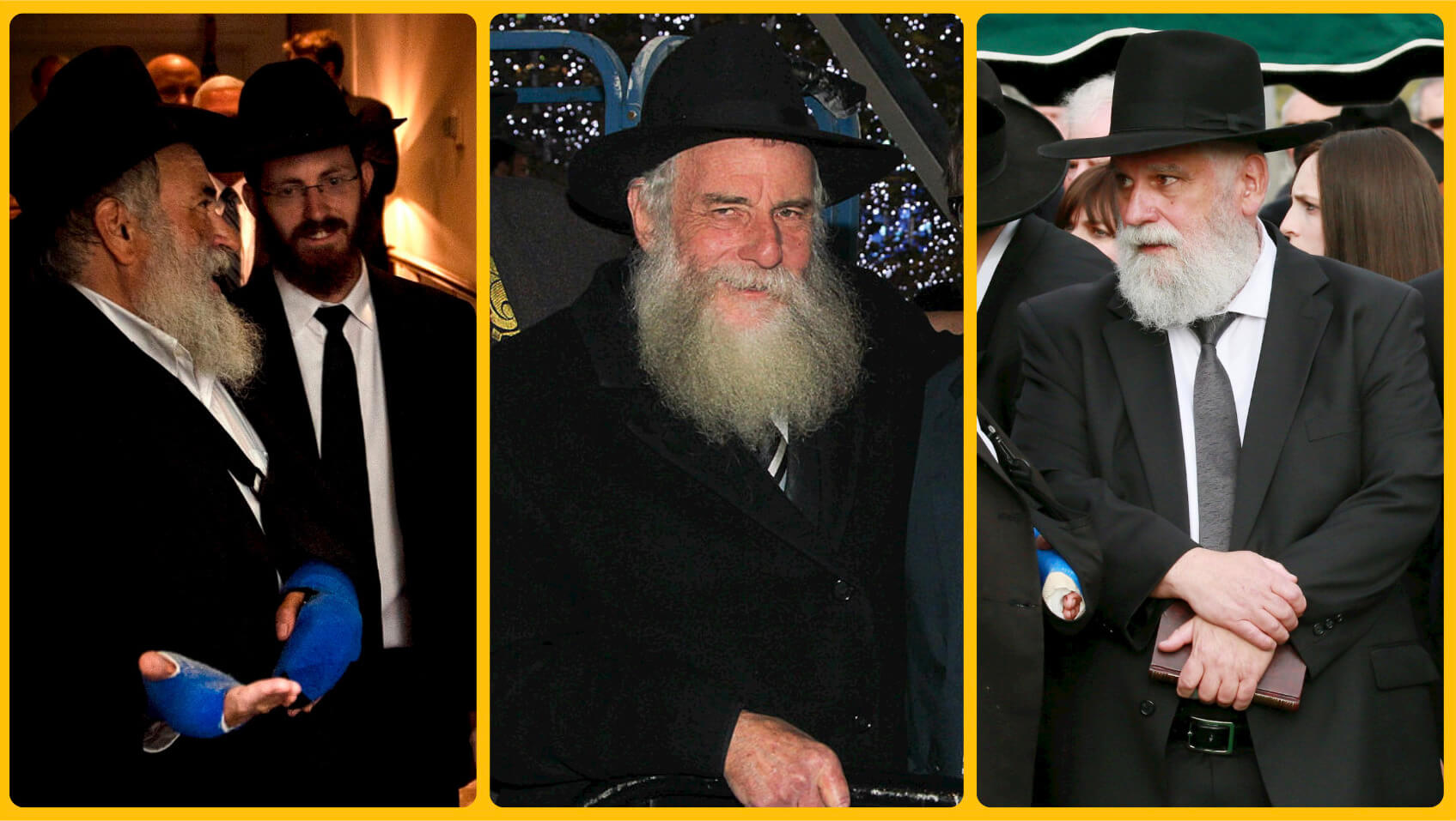 From left: Yisroel Goldstein and Rabbi Mendel Goldstein in 2019; Rabbi Shlomo Cunin in 2010; Rabbi Yonah Fradkin in 2019. (Photos via Getty Images)