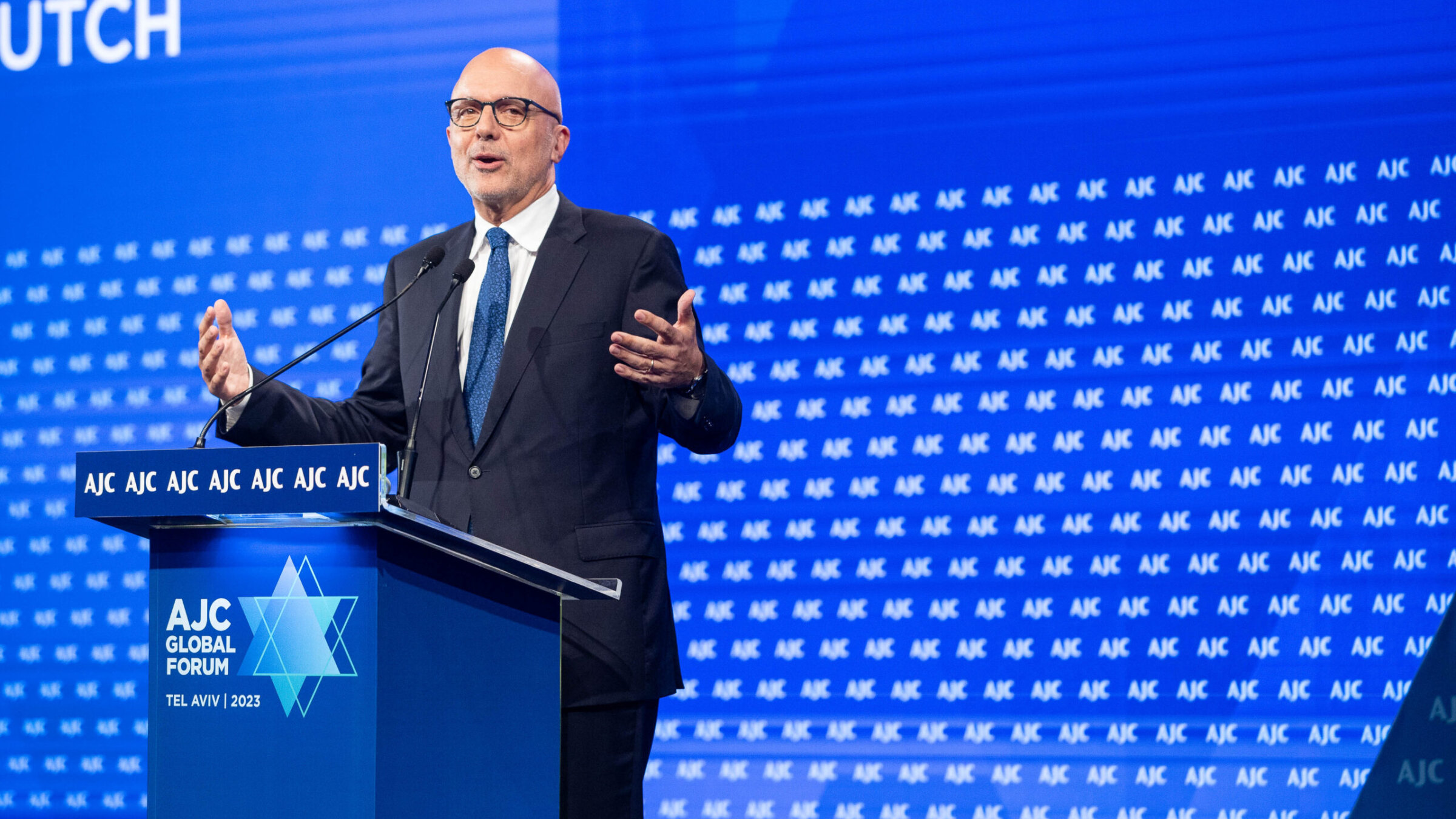 American Jewish Committee CEO Ted Deutch speaks at the organization’s Global Forum 2023 in Tel Aviv, Israel, June 14, 2023. (American Jewish Committee)