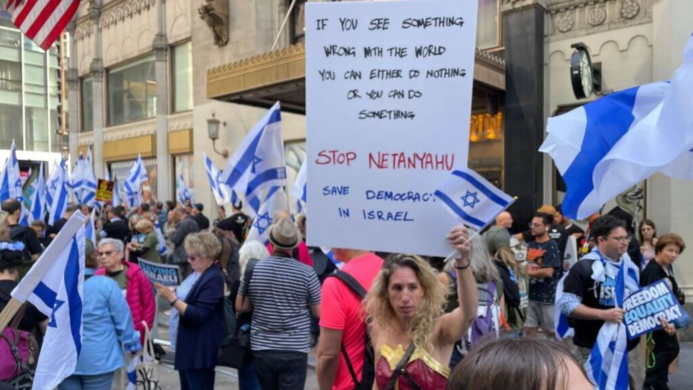 Protestors at an anti-Netanyahu protest in New York City, Sept. 20, 2023. 