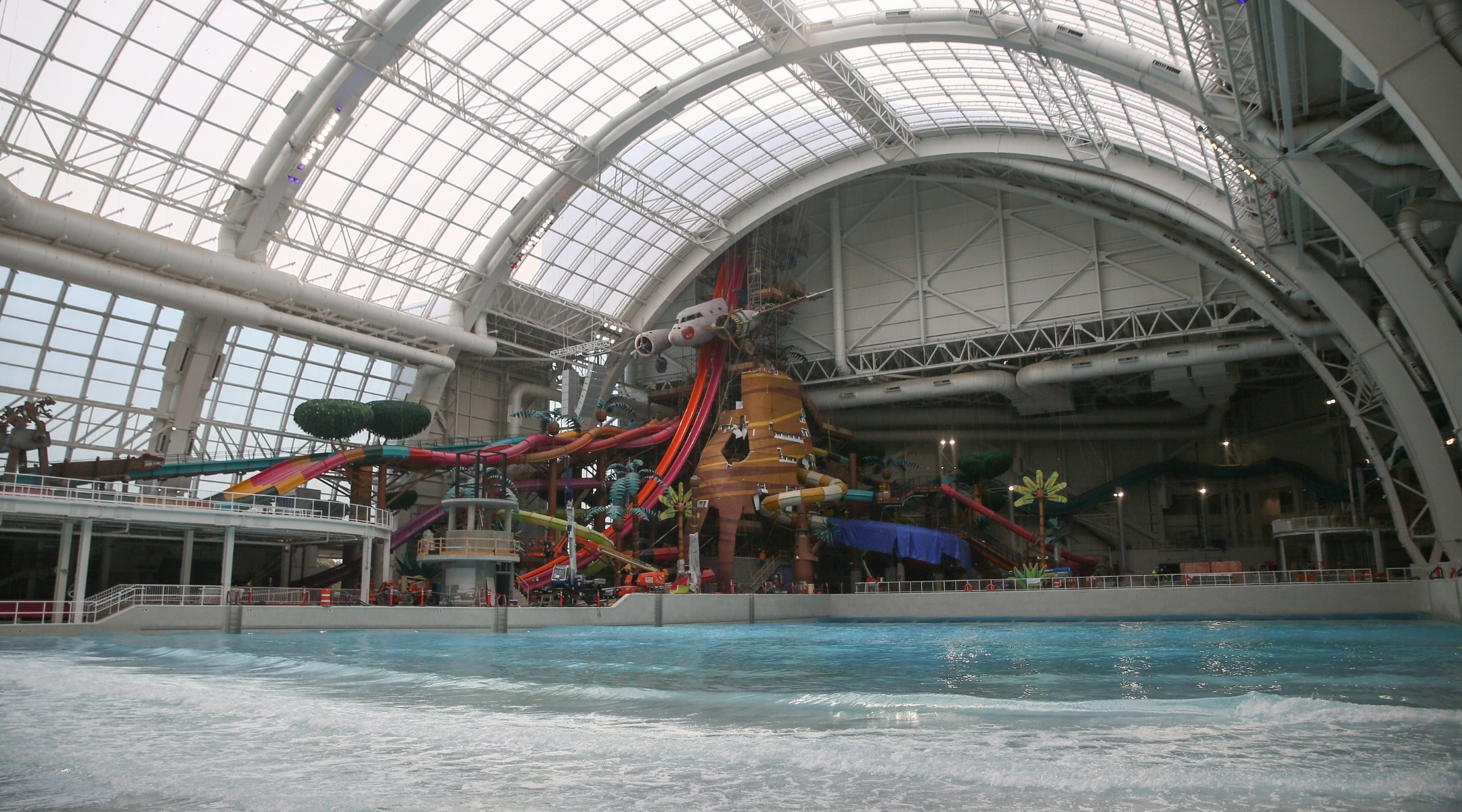 The DreamWorks water park at American Dream Meadowlands in New Jersey boasts a wave pool, 15 water slides, and multiple private cabanas. (Evan Falk/WWD/Penske Media via Getty Images)