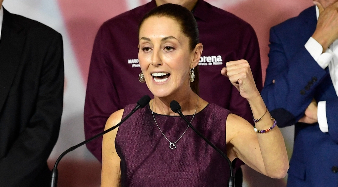 Claudia Sheinbaum speaks after being named presidential candidate of the ruling Morena party for next year’s presidential election in Mexico City, Sept. 6, 2023. (Claudia Cruz/AFP via Getty Images)