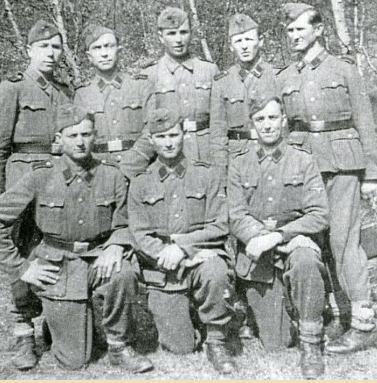 One of several photos on a blog by an SS Galichina veterans’ group that shows Yaroslav Hunka, the Ukrainian immigrant honored by the Canadian Parliament during a visit by Ukrainian President Volodymyr Zelenskyy. Hunka is in the front row, <i>middle</i>.