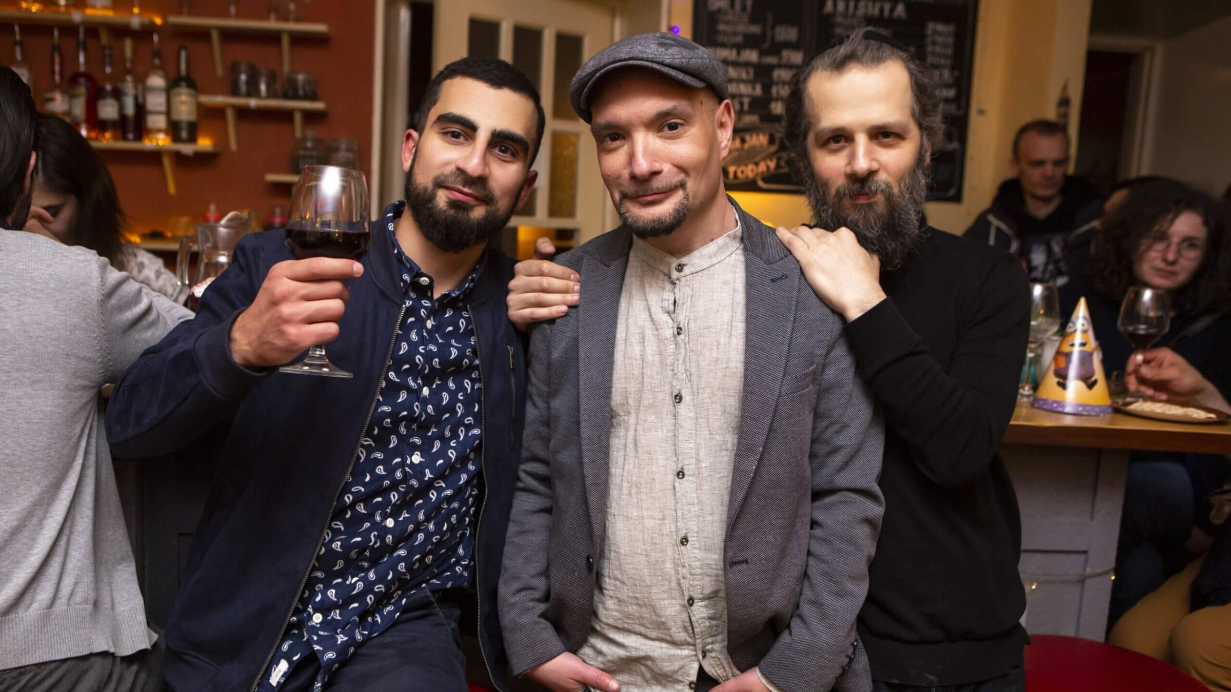 Moscow Jewish journalist Nathaniel Trubkin (center) with two other members of the Jewish community in Yerevan, Armenia