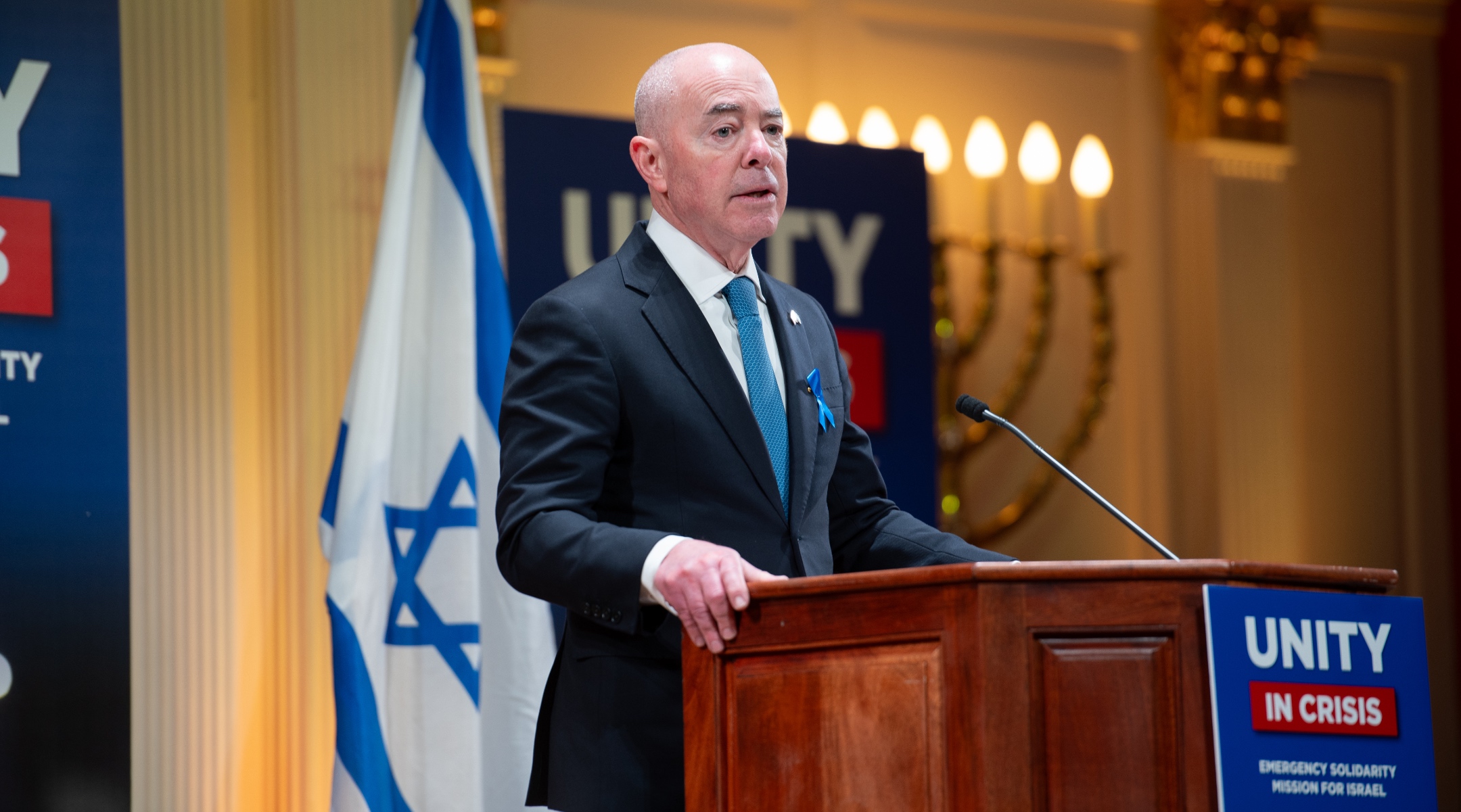 Alejandro Mayorkas, the Homeland Security secretary, addresses a gathering of Jewish leaders in Washington D.C., Oct. 17, 2023. (Bo Harris)