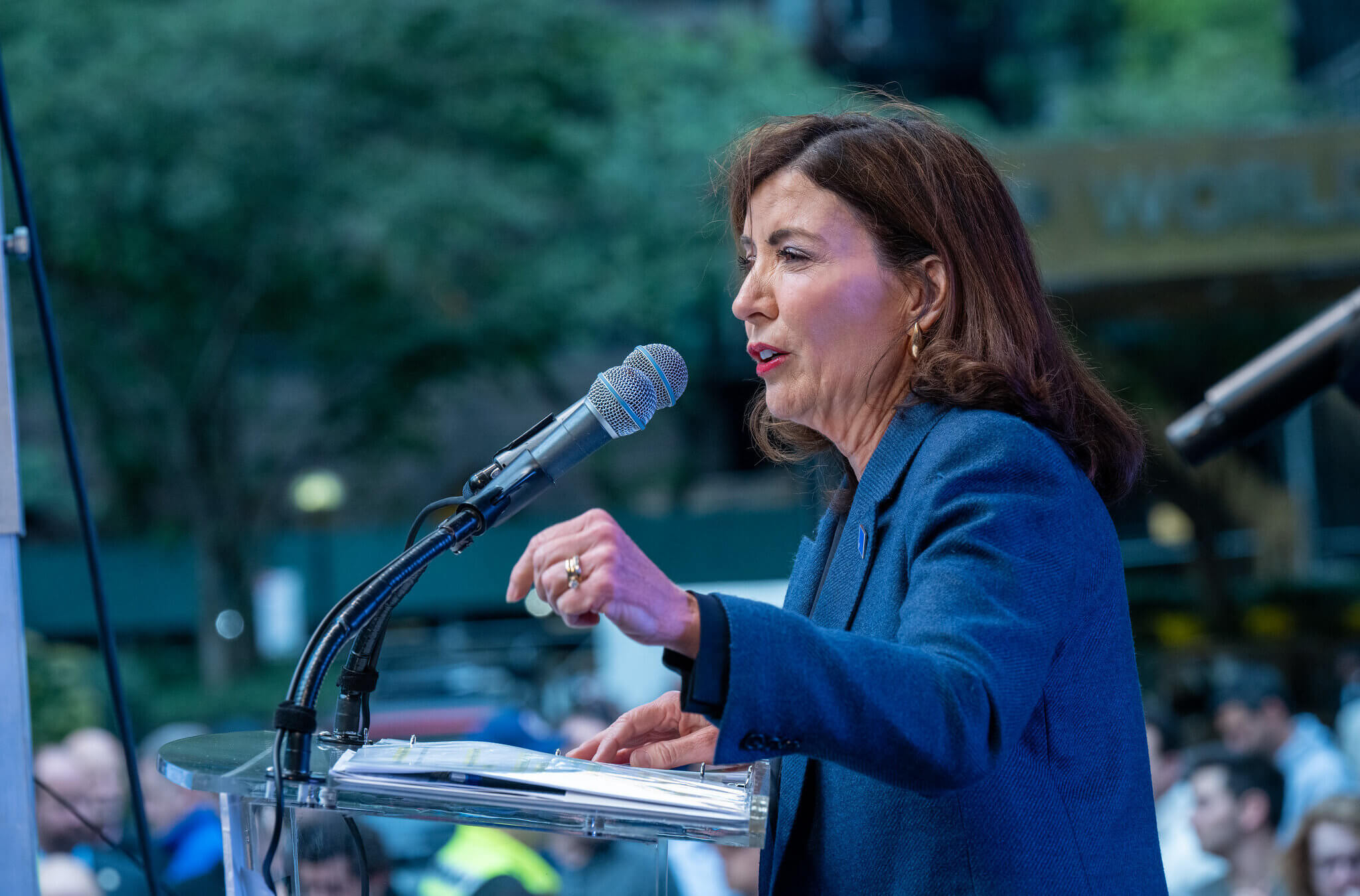 New York Gov. Kathy Hochul at the New York Stands with Israel vigil on Oct. 10, 2023. 