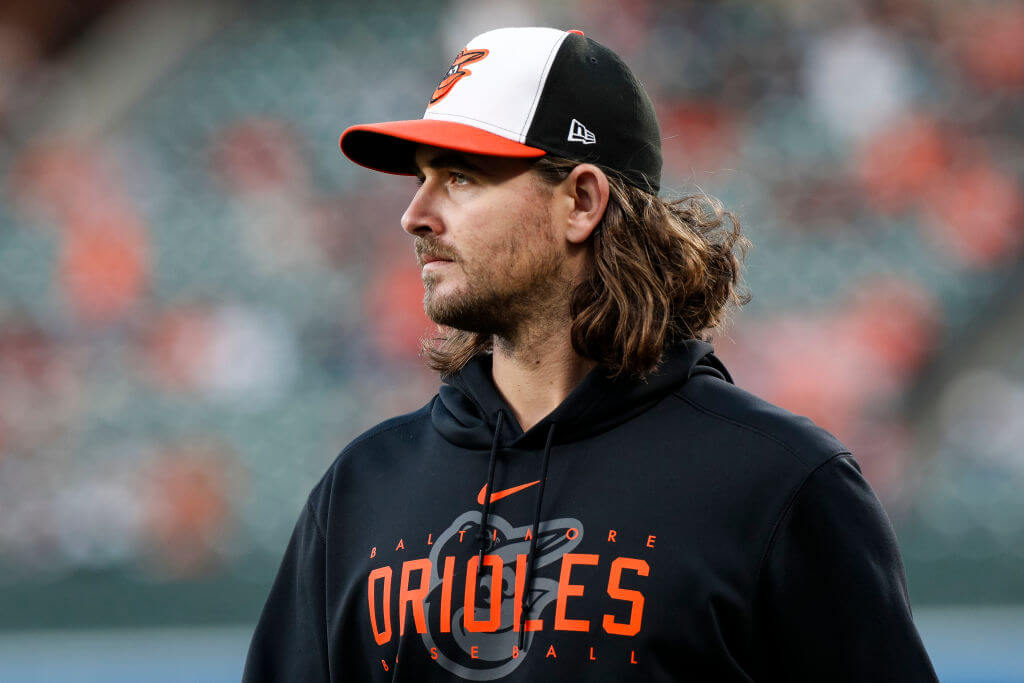 Dean Kremer of the Baltimore Orioles, prior to a game at Camden Yards.