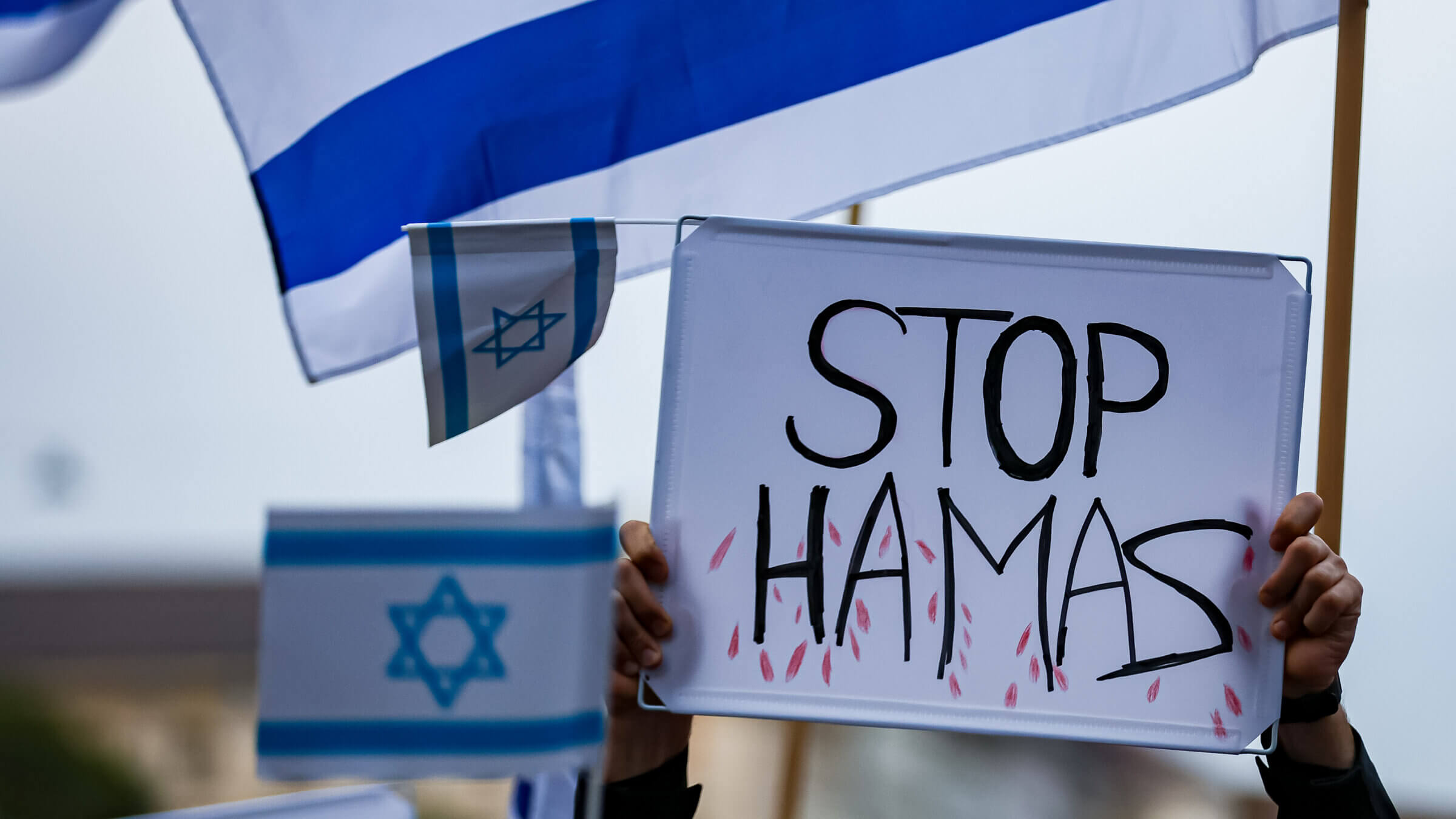 Demonstrators gather to show their solidarity with Israel in Munich, Germany.