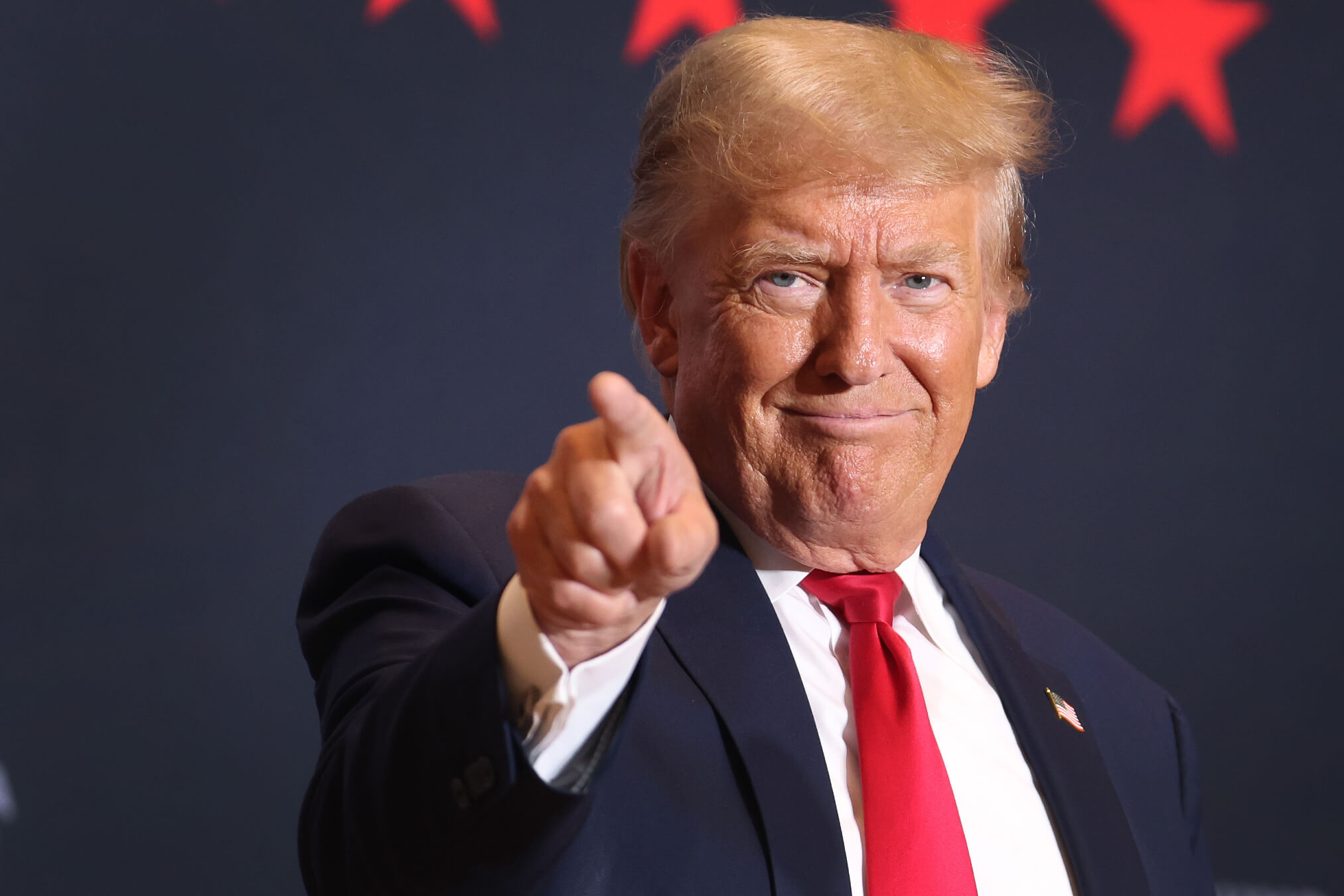 Republican presidential candidate former President Donald Trump arrives for a rally on October 07, 2023 in Cedar Rapids, Iowa. 