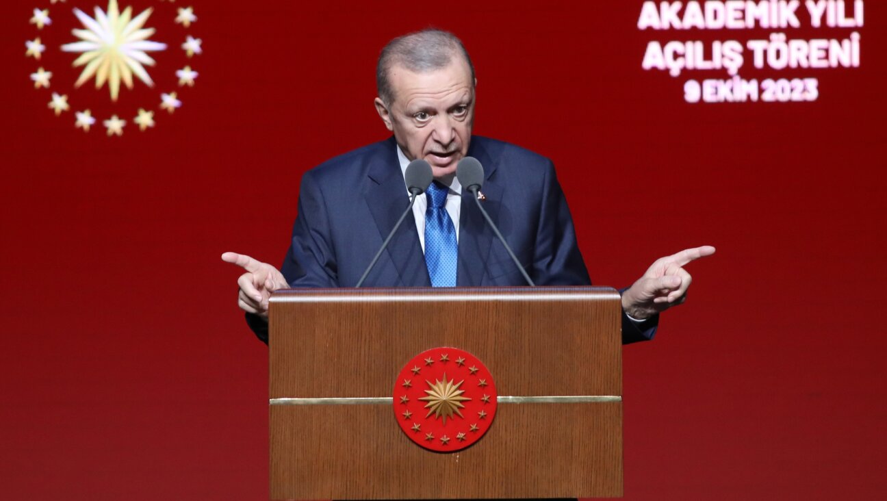 Turkish President Recep Tayyip Erdoğan speaks at a ceremony organized by the Council of Higher Education at Beştepe National Congress and Culture Center on October 9, 2023 in Ankara, Turkey. (Yavuz Ozden/ dia images via Getty Images)