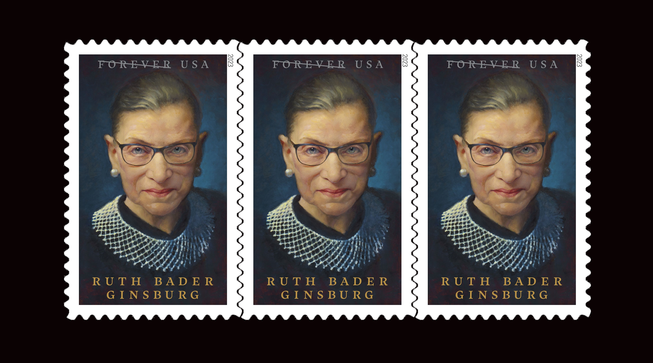 The United States Postal Service released a new stamp honoring Jewish Supreme Court Justice Ruth Bader Ginsburg on Oct. 2, 2023. (USPS)