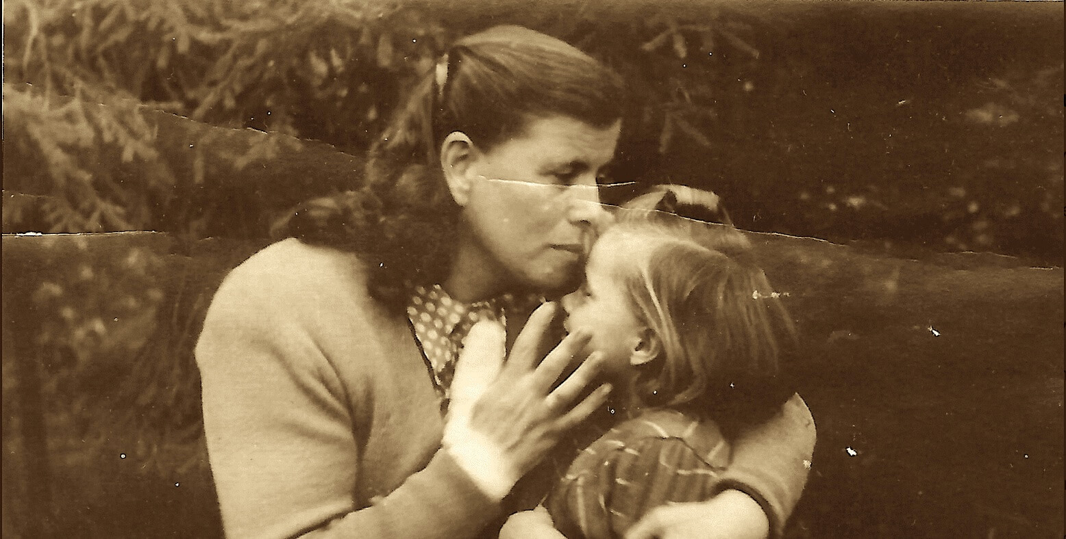 The author with her mother, Prywa Lukowska Nuss, in Bergen-Belsen DP Camp, circa 1949.