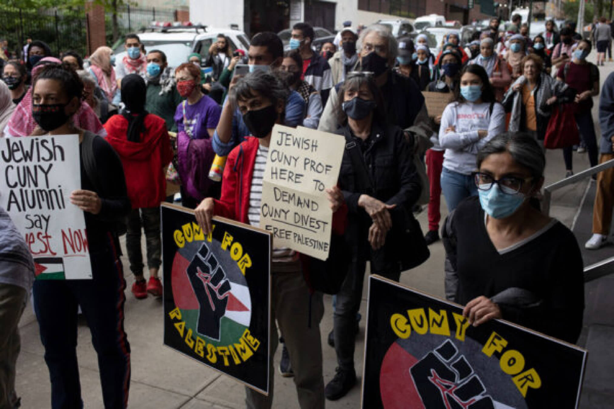 CUNY students and faculty hold a protest in 2021 demanding that the university system divest from Israel.