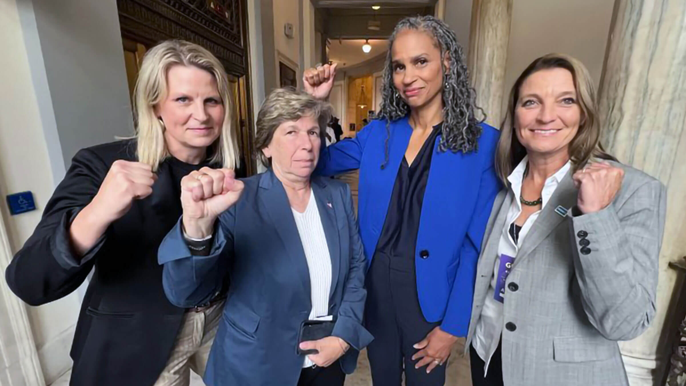 Weingarten, second from left, and other leaders at the AI Insight Forum hosted by Senate Majority Leader Chuck Schumer on Sept. 13.