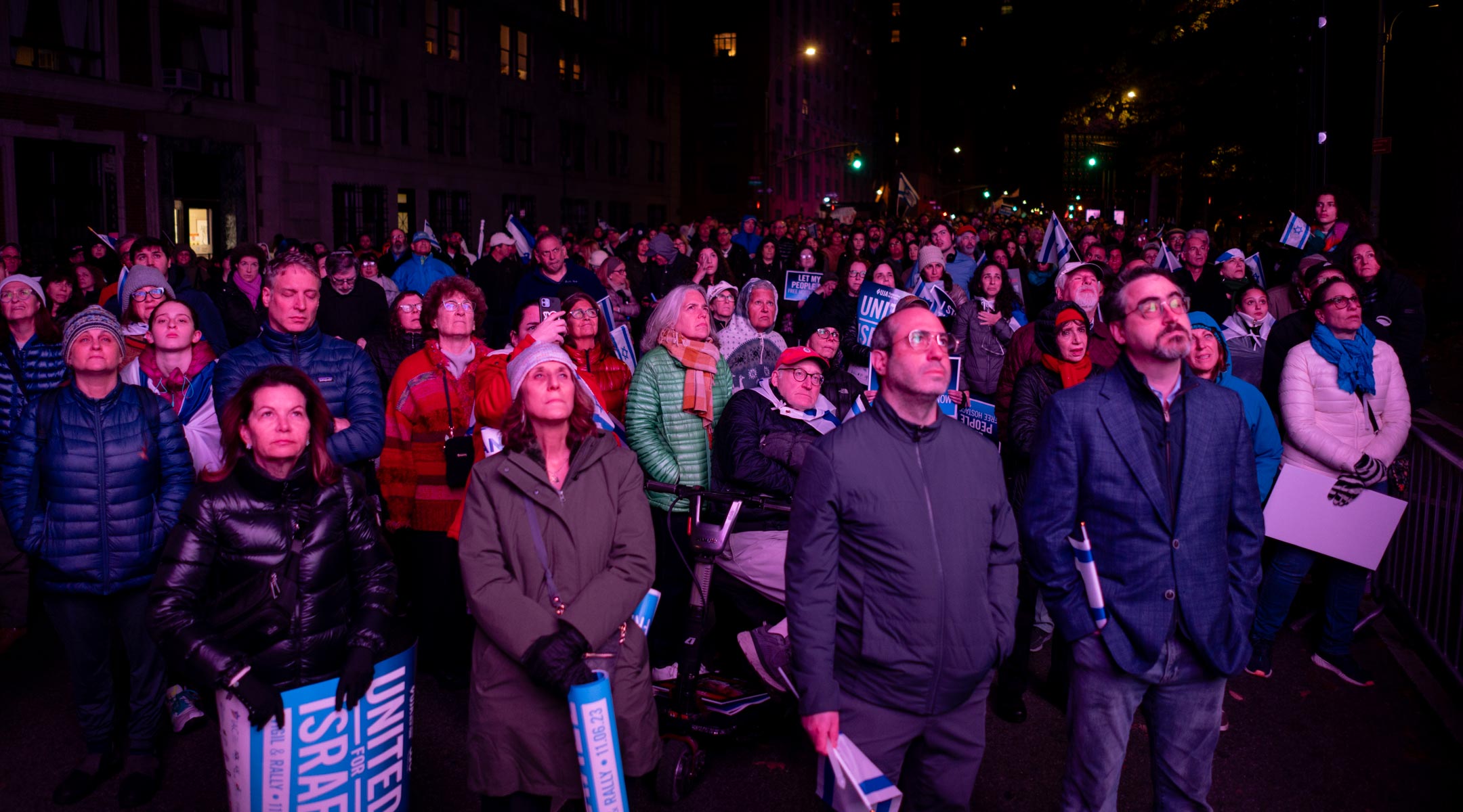 A rally in support of Israel and Hamas hostages held next to Central Park on the Upper West Side of Manhattan, Nov. 6, 2023 (Luke Tress)