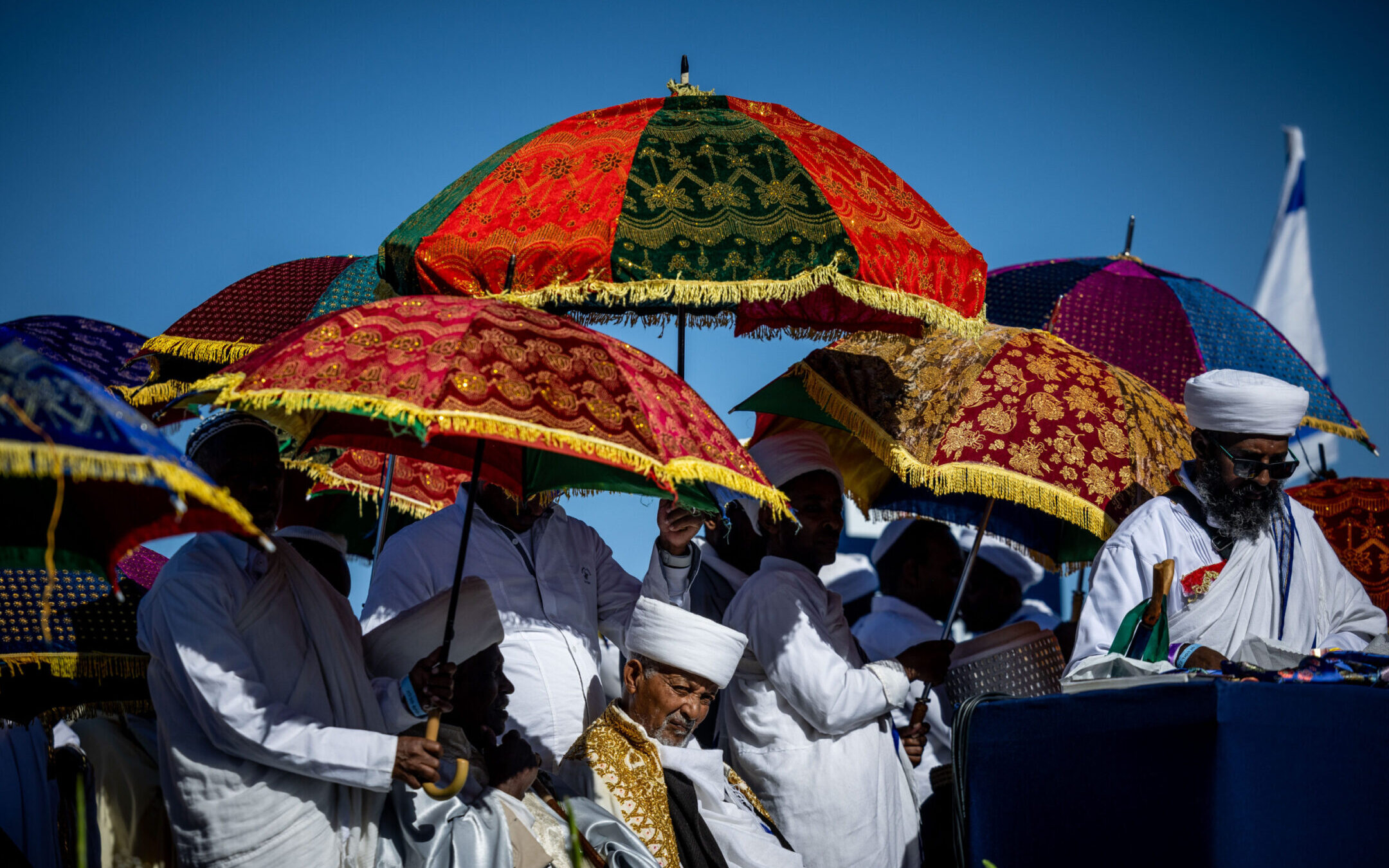 Thousands of Ethiopian Jews take part in a prayer of the Sigd holiday on the Armon Hanatziv Promenade overlooking Jerusalem, Nov. 23, 2022. (Yonatan Sindel/Flash90)